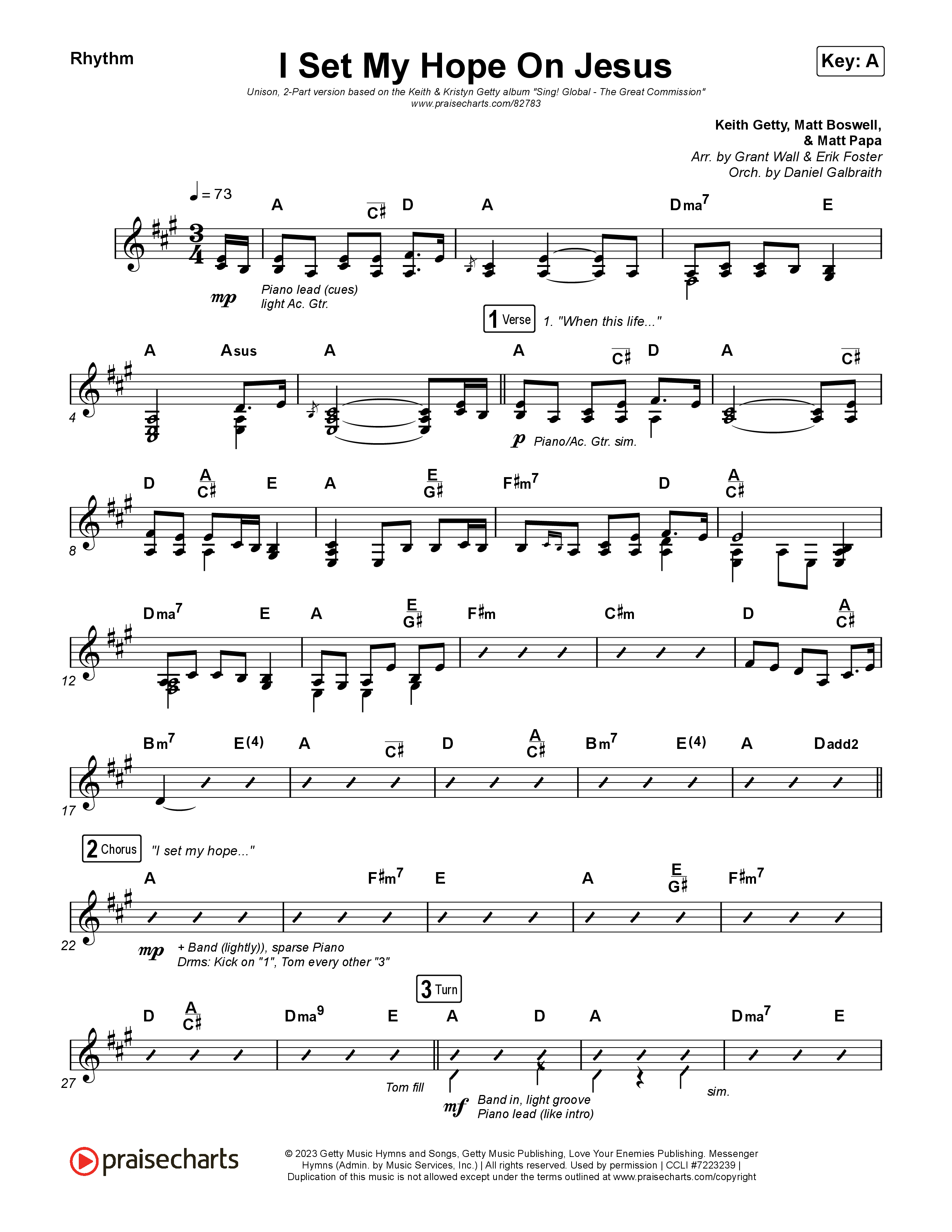 I Set My Hope (Hymn For A Deconstructing Friend) (Unison/2-Part) Rhythm Chart (Keith & Kristyn Getty / Arr. Erik Foster)