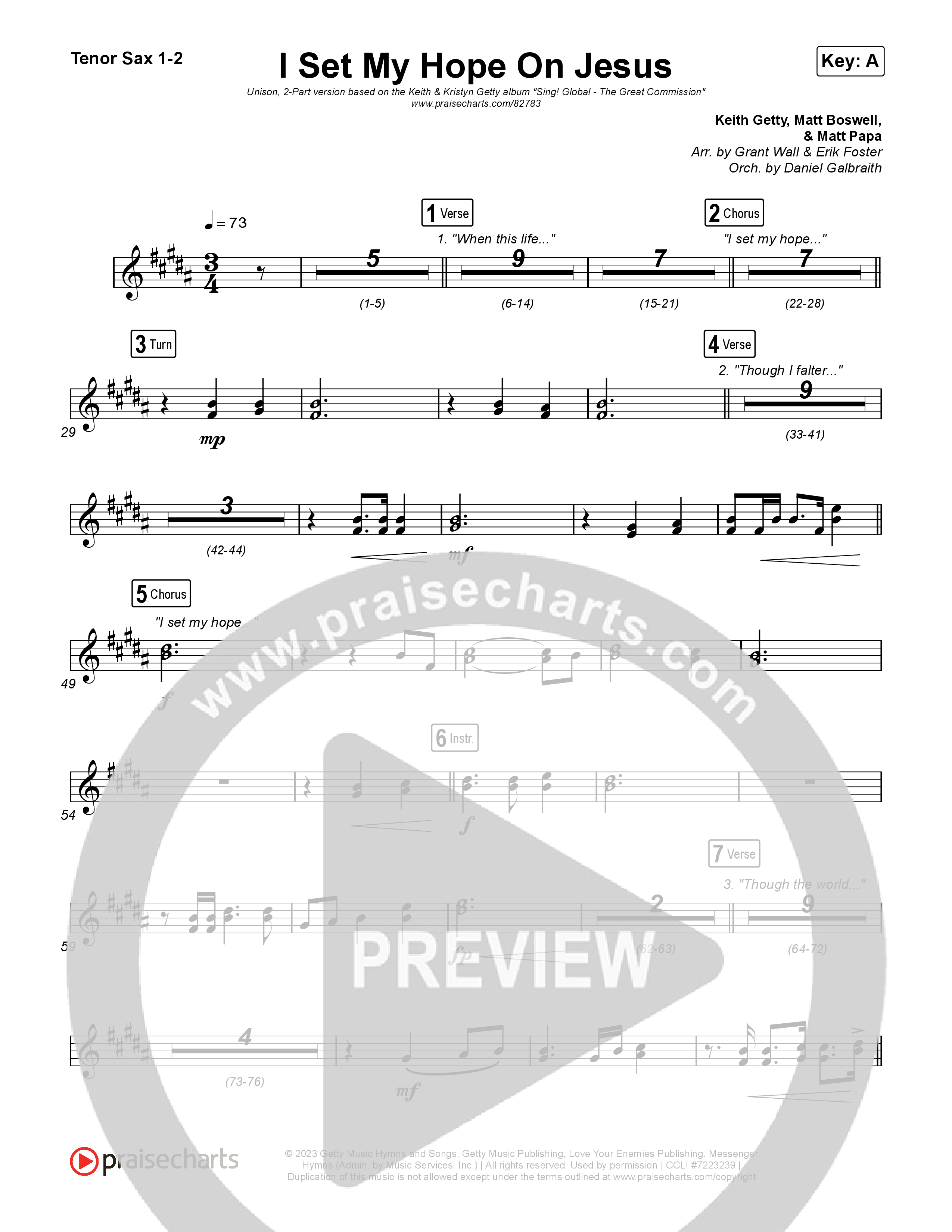 I Set My Hope (Hymn For A Deconstructing Friend) (Unison/2-Part) Sax Pack (Keith & Kristyn Getty / Arr. Erik Foster)