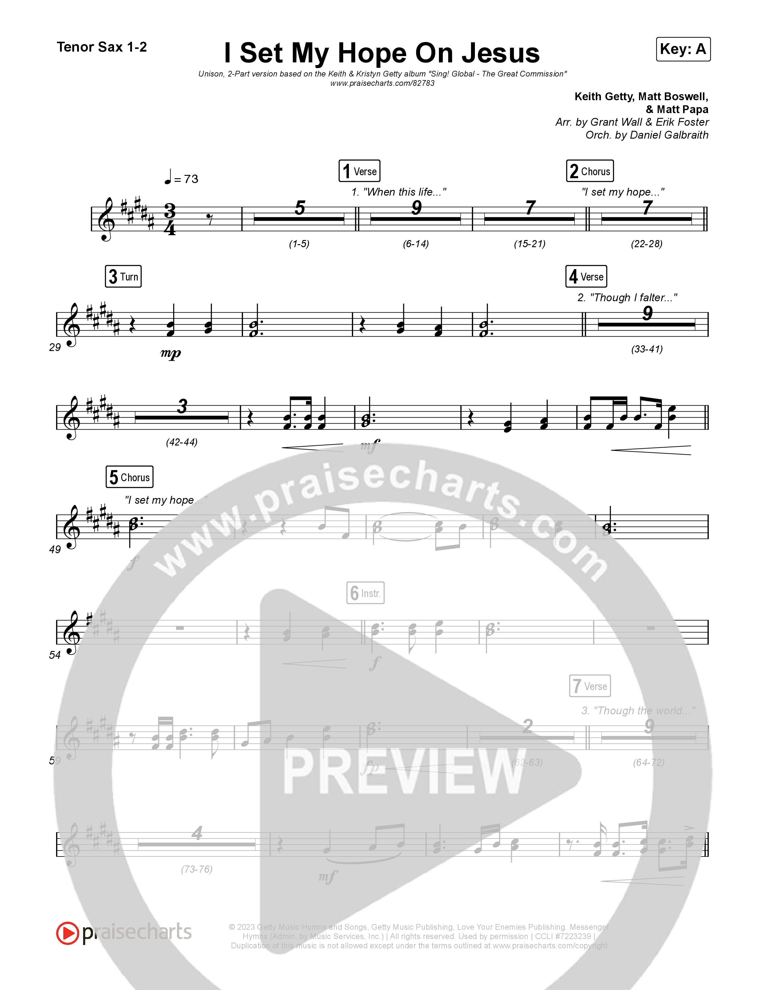 I Set My Hope (Hymn for a Deconstructing Friend) (Unison/2-Part) Tenor Sax 1/2 (Keith & Kristyn Getty / Arr. Erik Foster)