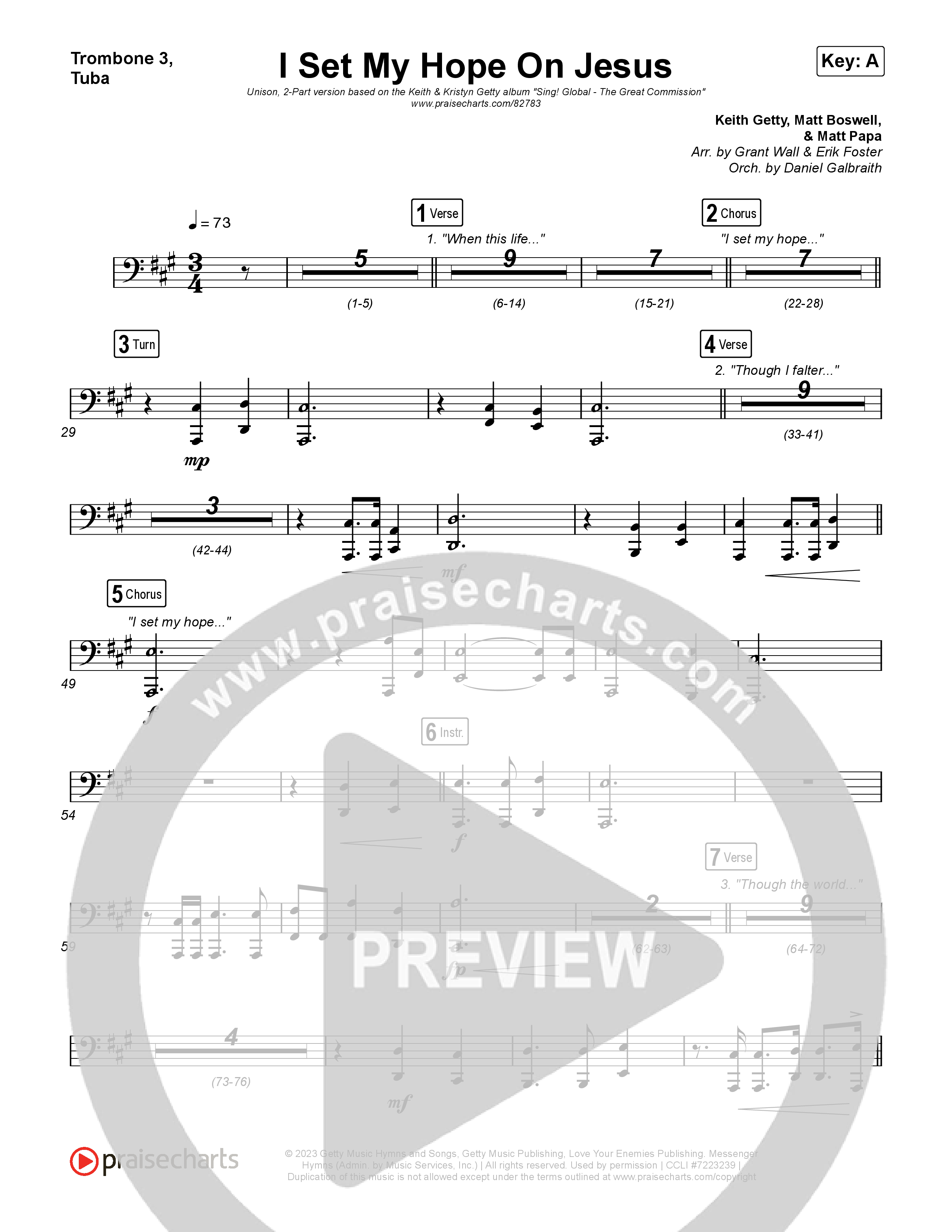 I Set My Hope (Hymn For A Deconstructing Friend) (Unison/2-Part) Trombone 3/Tuba (Keith & Kristyn Getty / Arr. Erik Foster)