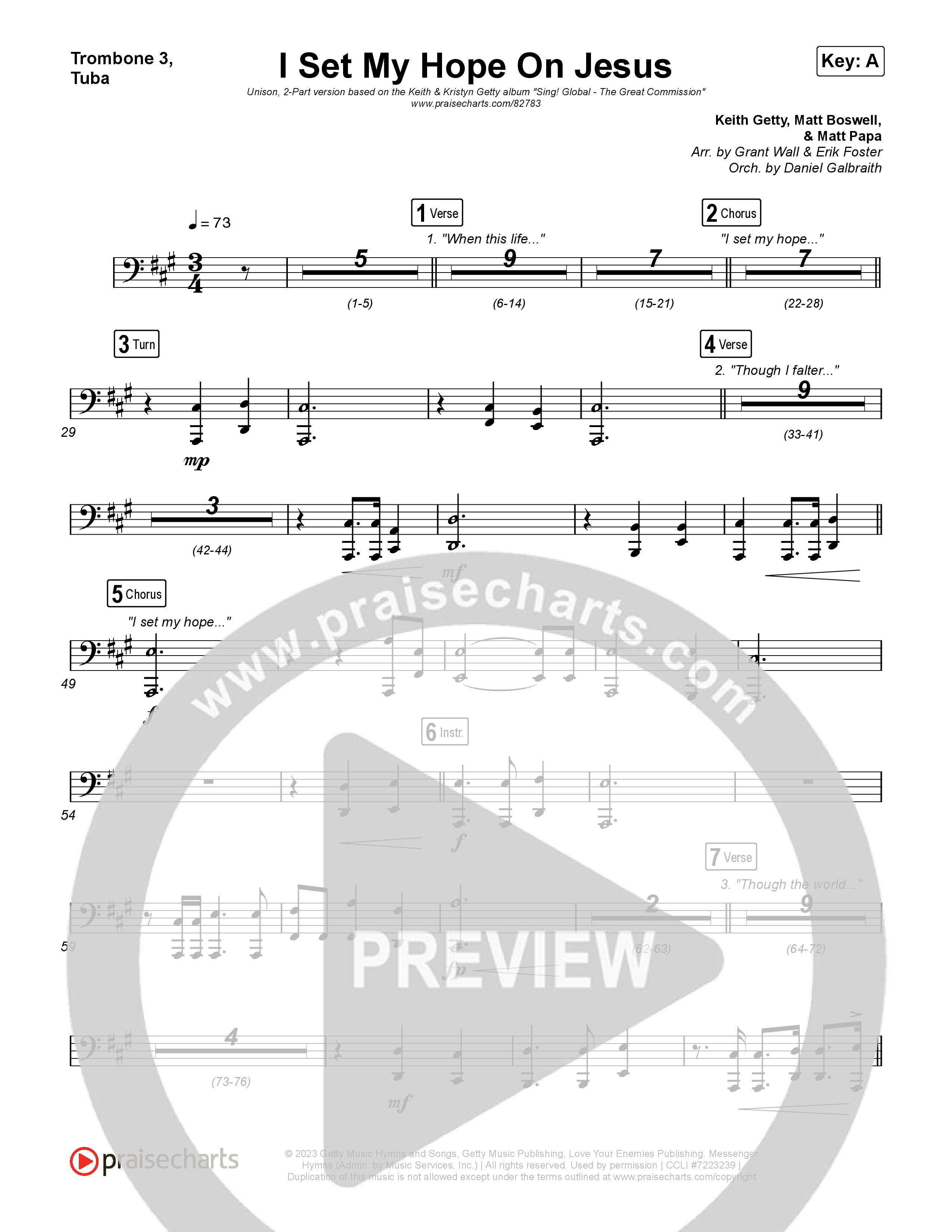 I Set My Hope (Hymn for a Deconstructing Friend) (Unison/2-Part) Trombone 3/Tuba (Keith & Kristyn Getty / Arr. Erik Foster)