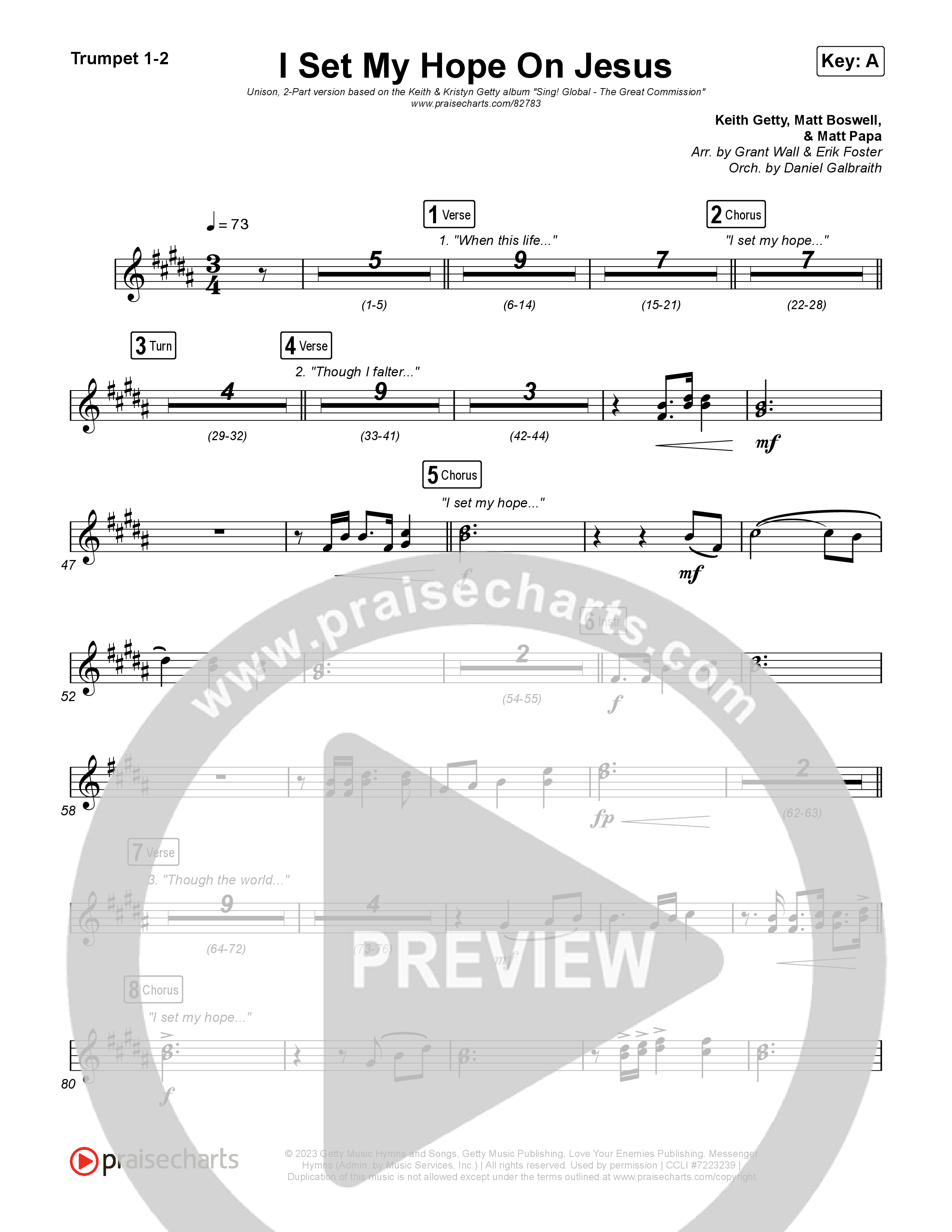 I Set My Hope (Hymn for a Deconstructing Friend) (Unison/2-Part) Trumpet 1,2 (Keith & Kristyn Getty / Arr. Erik Foster)