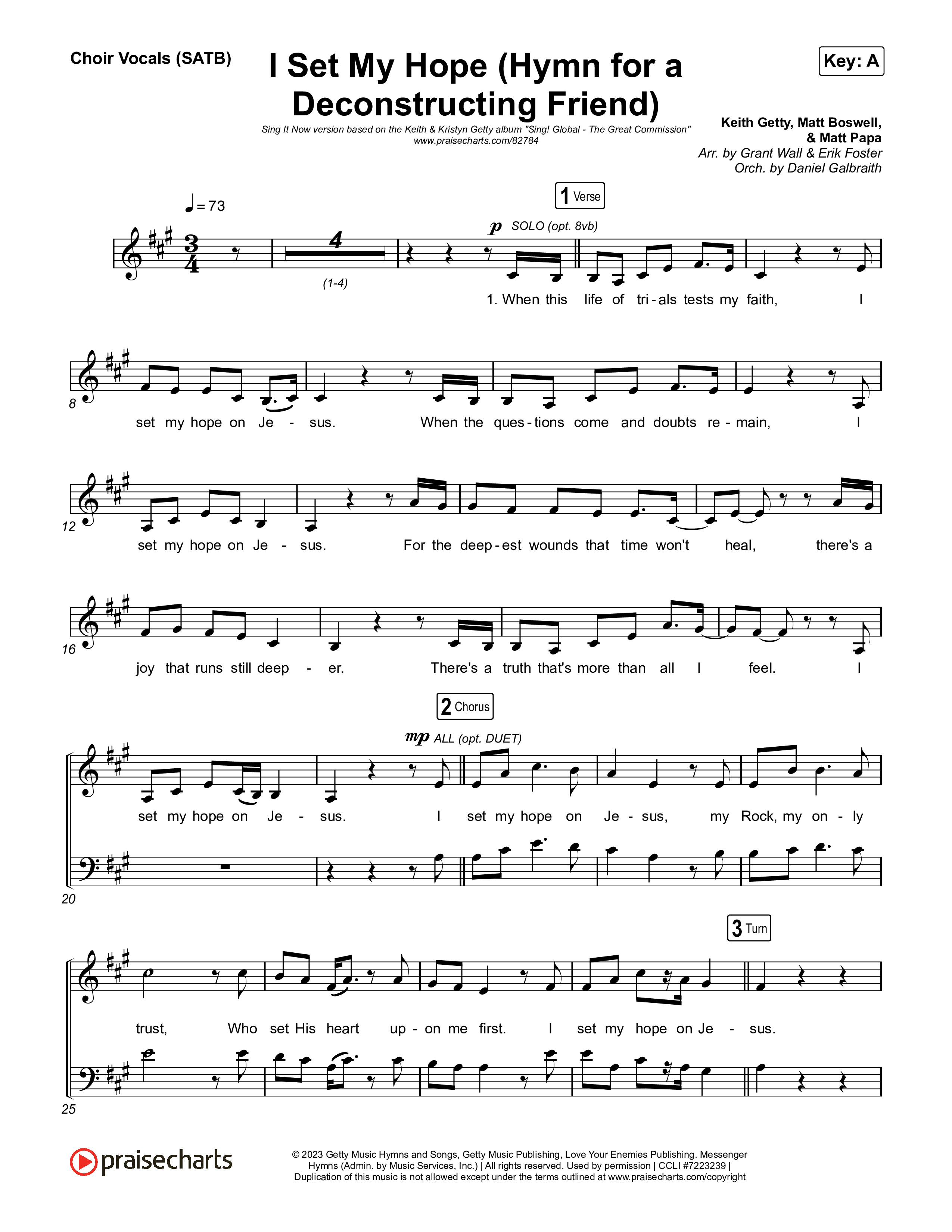 I Set My Hope (Hymn For A Deconstructing Friend) (Sing It Now) Choir Sheet (SATB) (Keith & Kristyn Getty / Arr. Erik Foster)