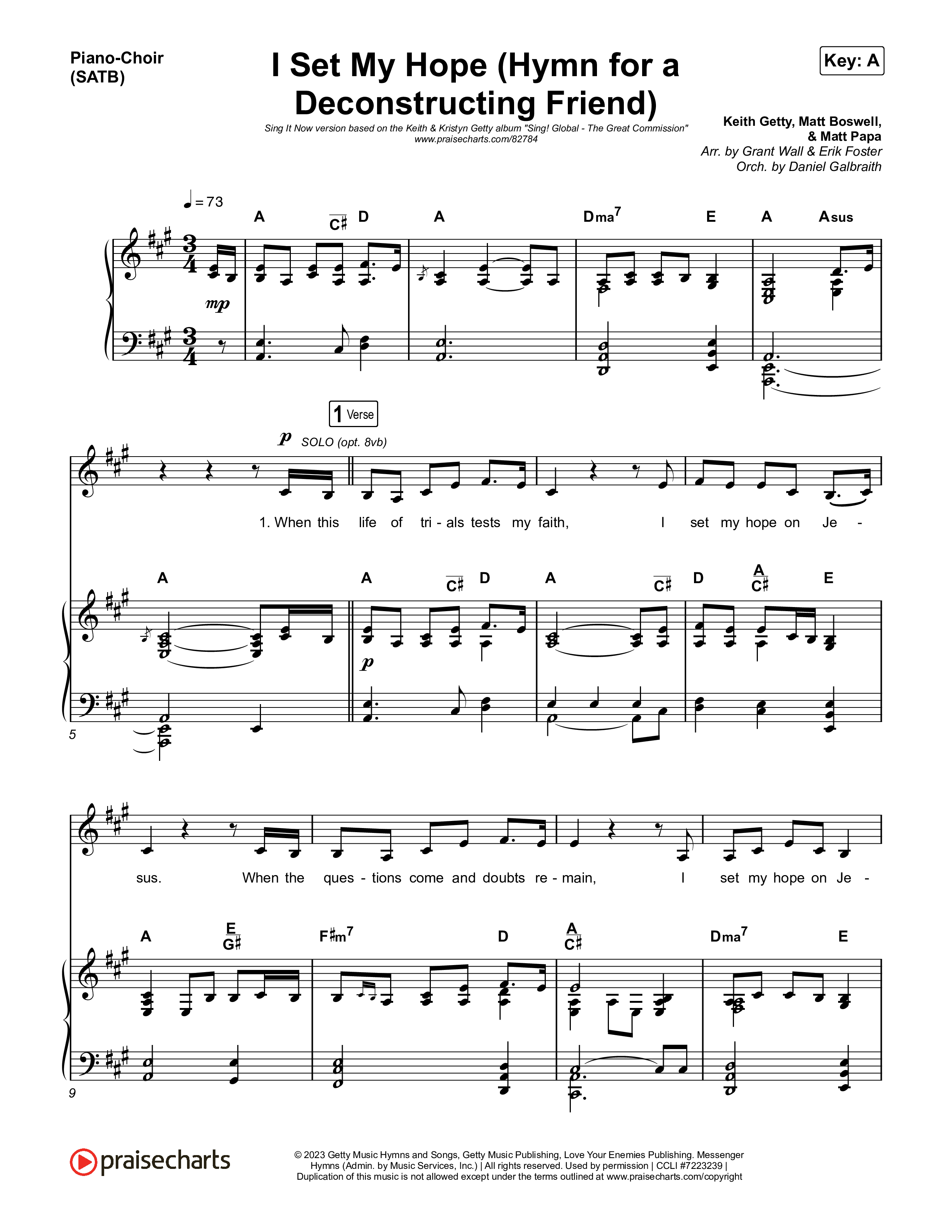 I Set My Hope (Hymn For A Deconstructing Friend) (Sing It Now) Piano/Choir (SATB) (Keith & Kristyn Getty / Arr. Erik Foster)