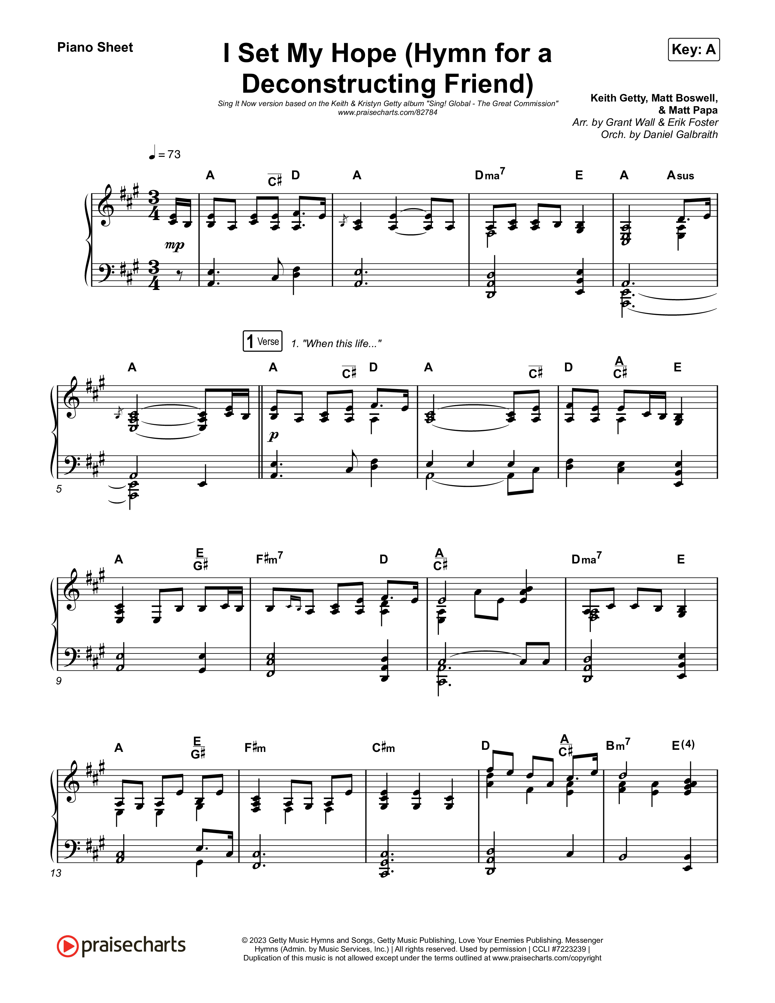 I Set My Hope (Hymn for a Deconstructing Friend) (Sing It Now) Piano Sheet (Keith & Kristyn Getty / Arr. Erik Foster)