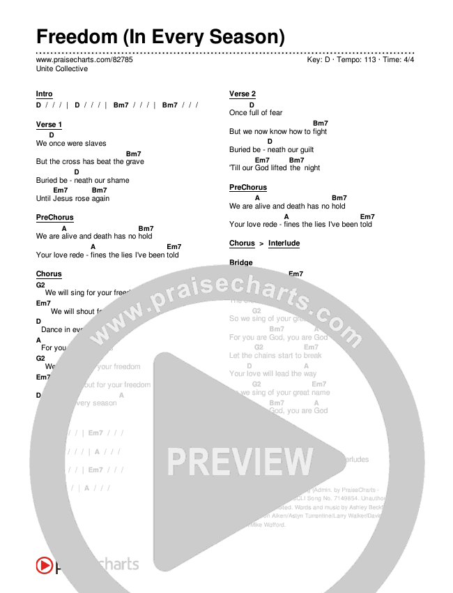 Freedom (In Every Season) Chord Chart (Unite Collective)