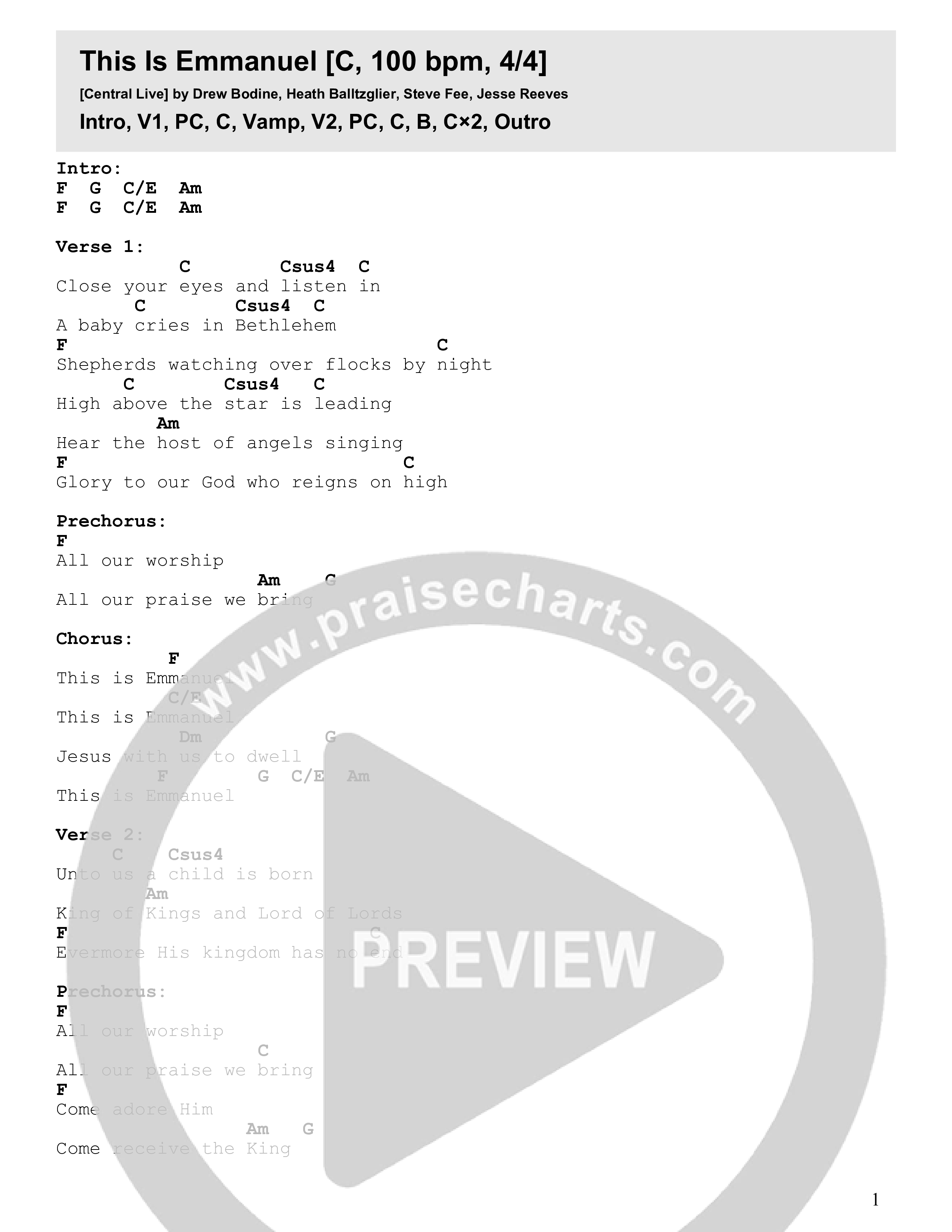 This Is Emmanuel Chord Chart (Central Live)