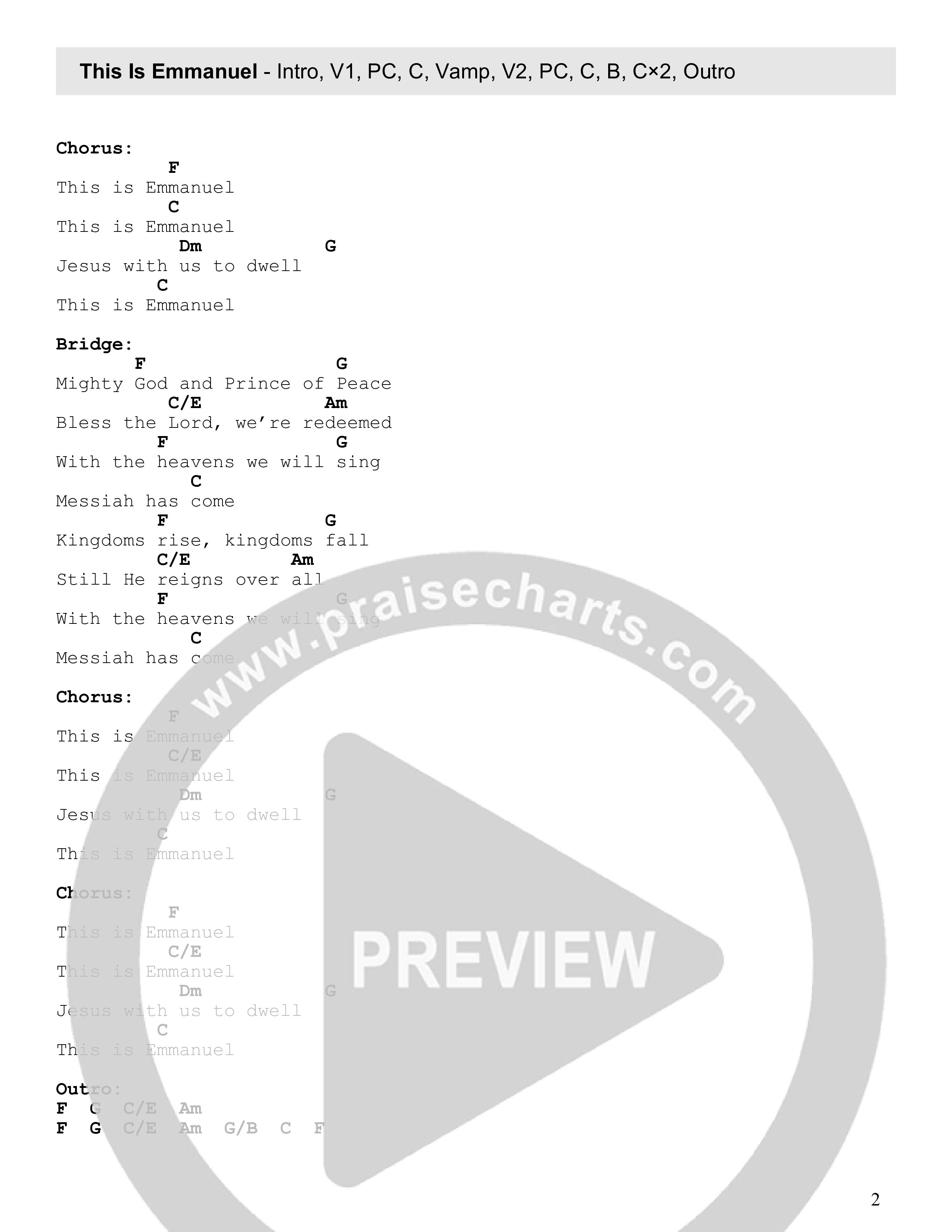 This Is Emmanuel Chord Chart (Central Live)