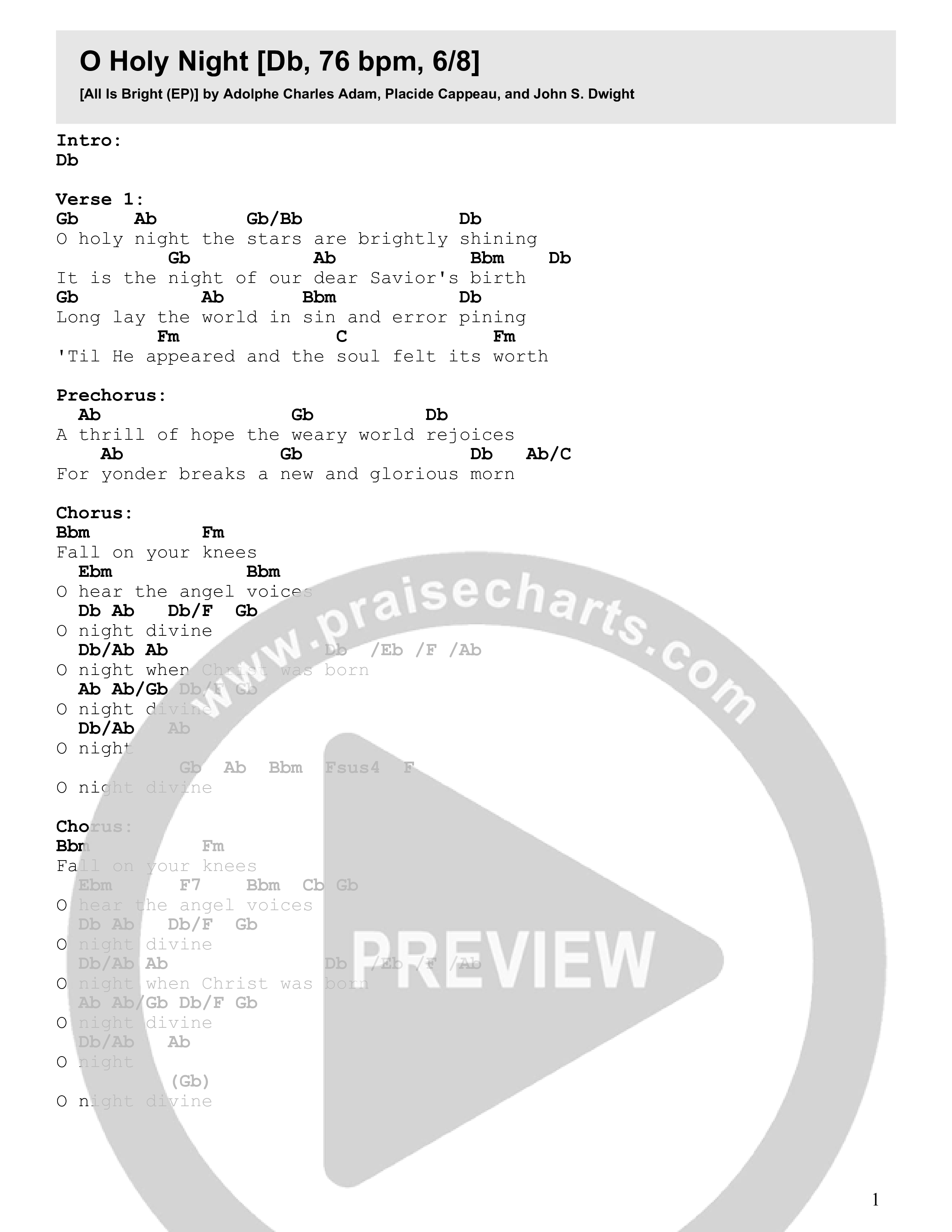 O Holy Night Chord Chart (Central Live)