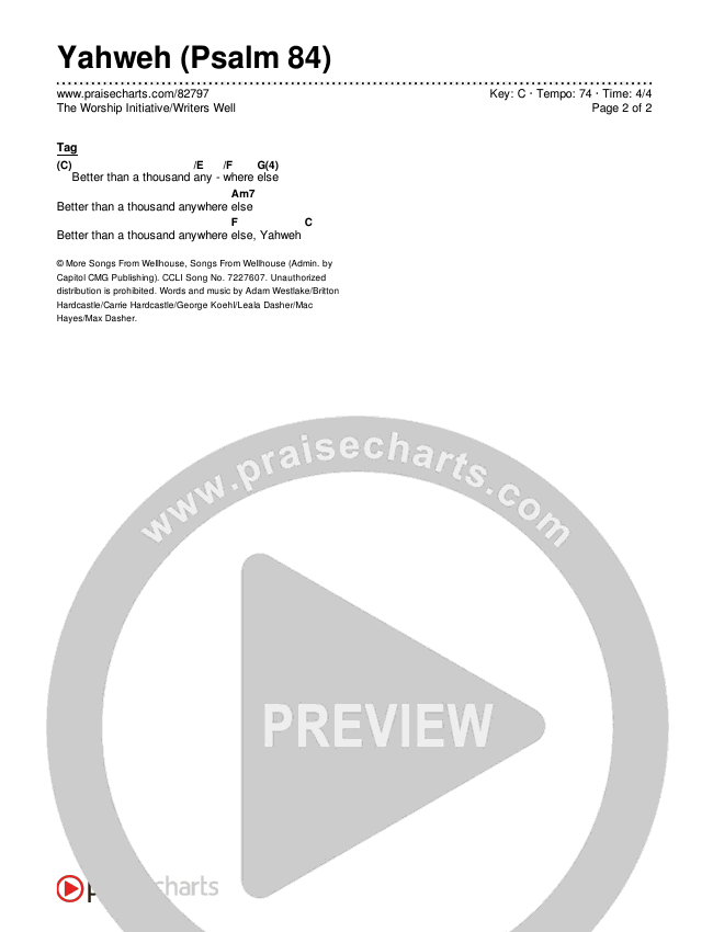 Yahweh (Psalm 84) Chords & Lyrics (The Worship Initiative / Writers Well)