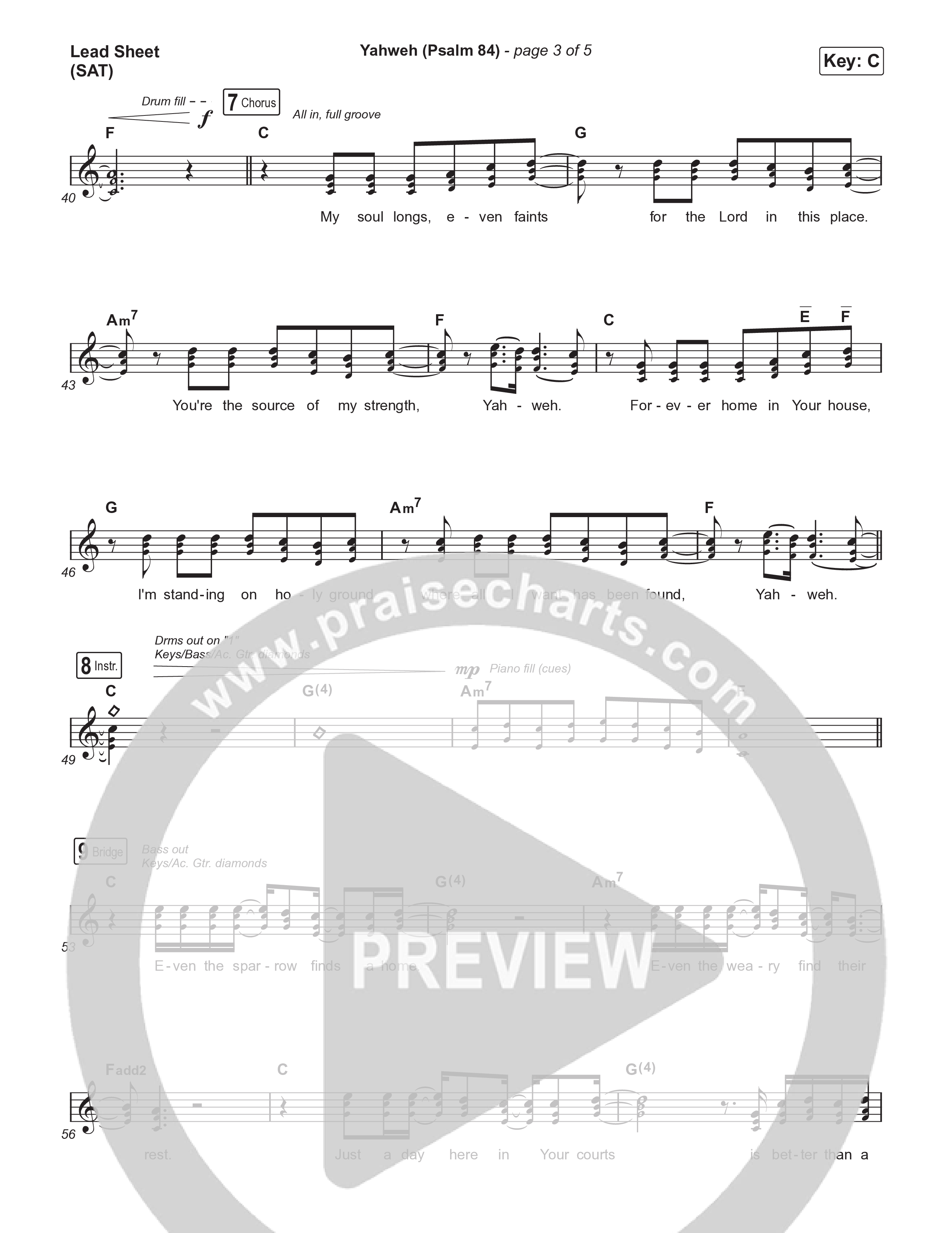 Yahweh (Psalm 84) Lead Sheet (SAT) (The Worship Initiative / Writers Well)