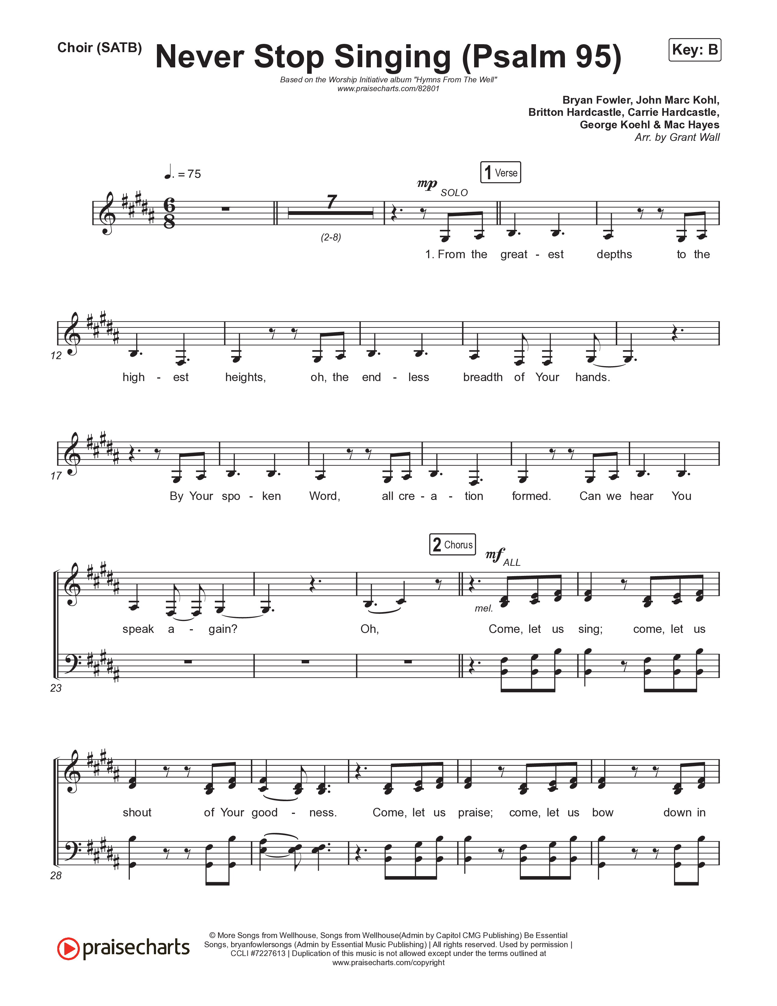 Never Stop Singing (Psalm 95) Choir Sheet (SATB) (The Worship Initiative / Writers Well)