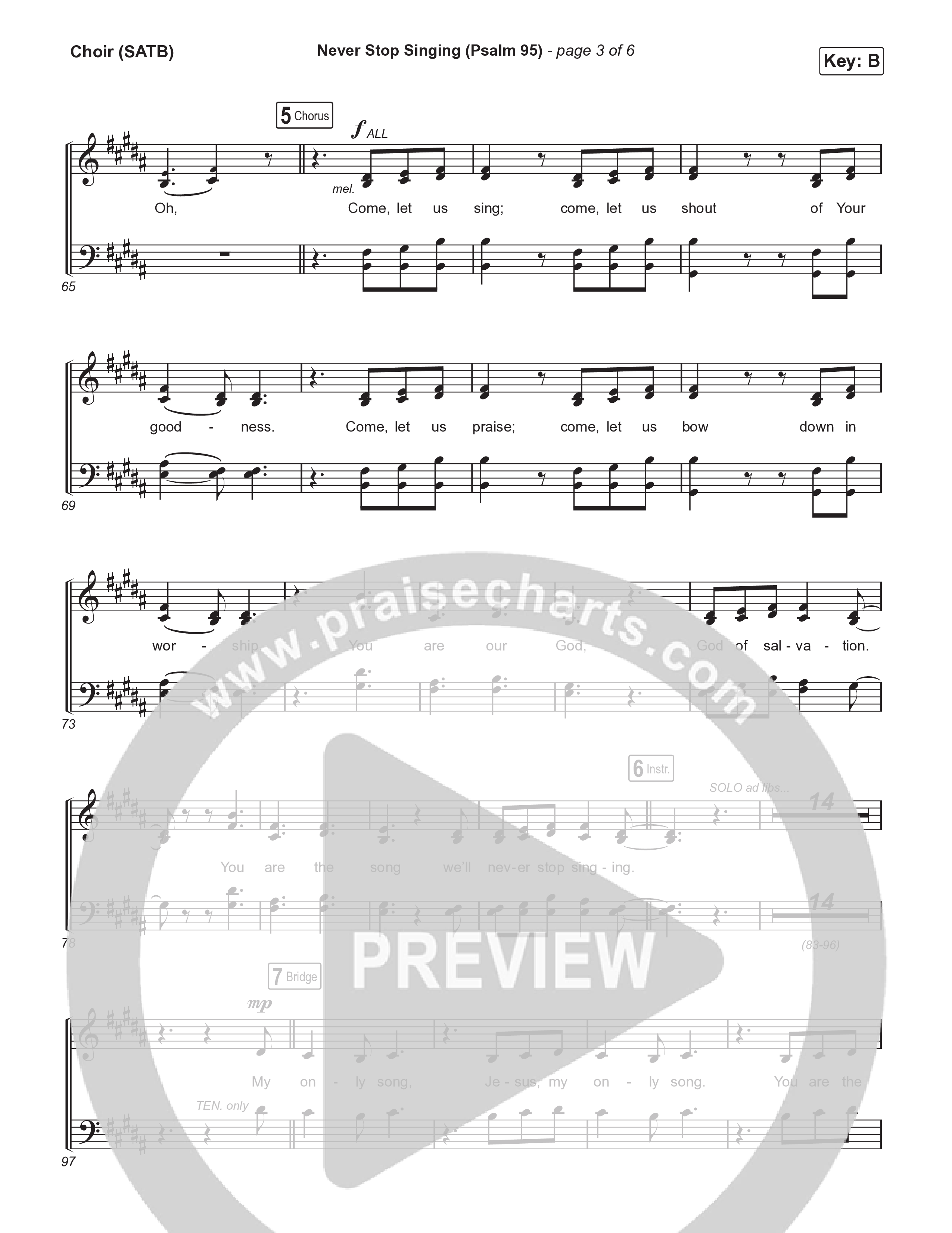 Never Stop Singing (Psalm 95) Choir Sheet (SATB) (The Worship Initiative / Writers Well)