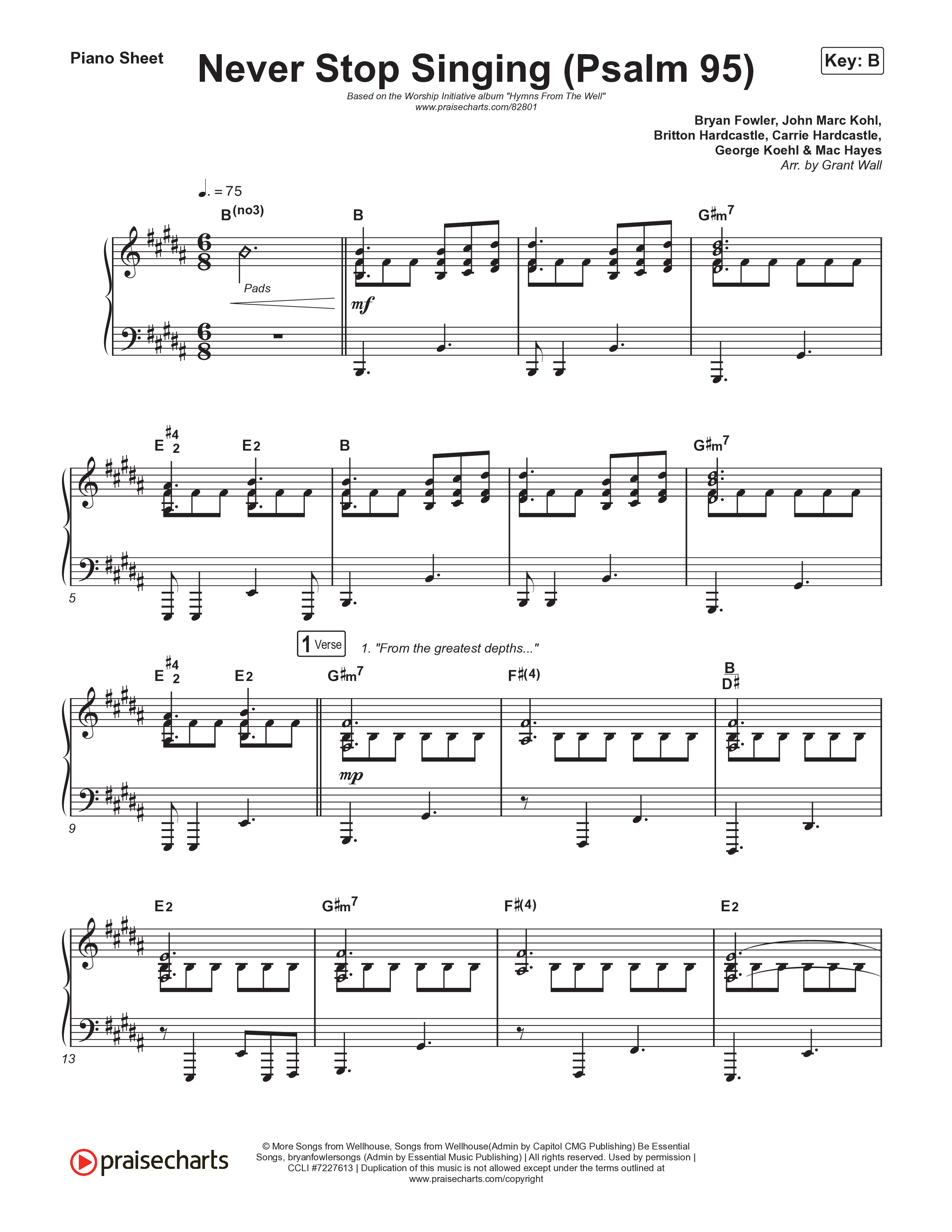 Never Stop Singing (Psalm 95) Piano Sheet (The Worship Initiative / Writers Well)
