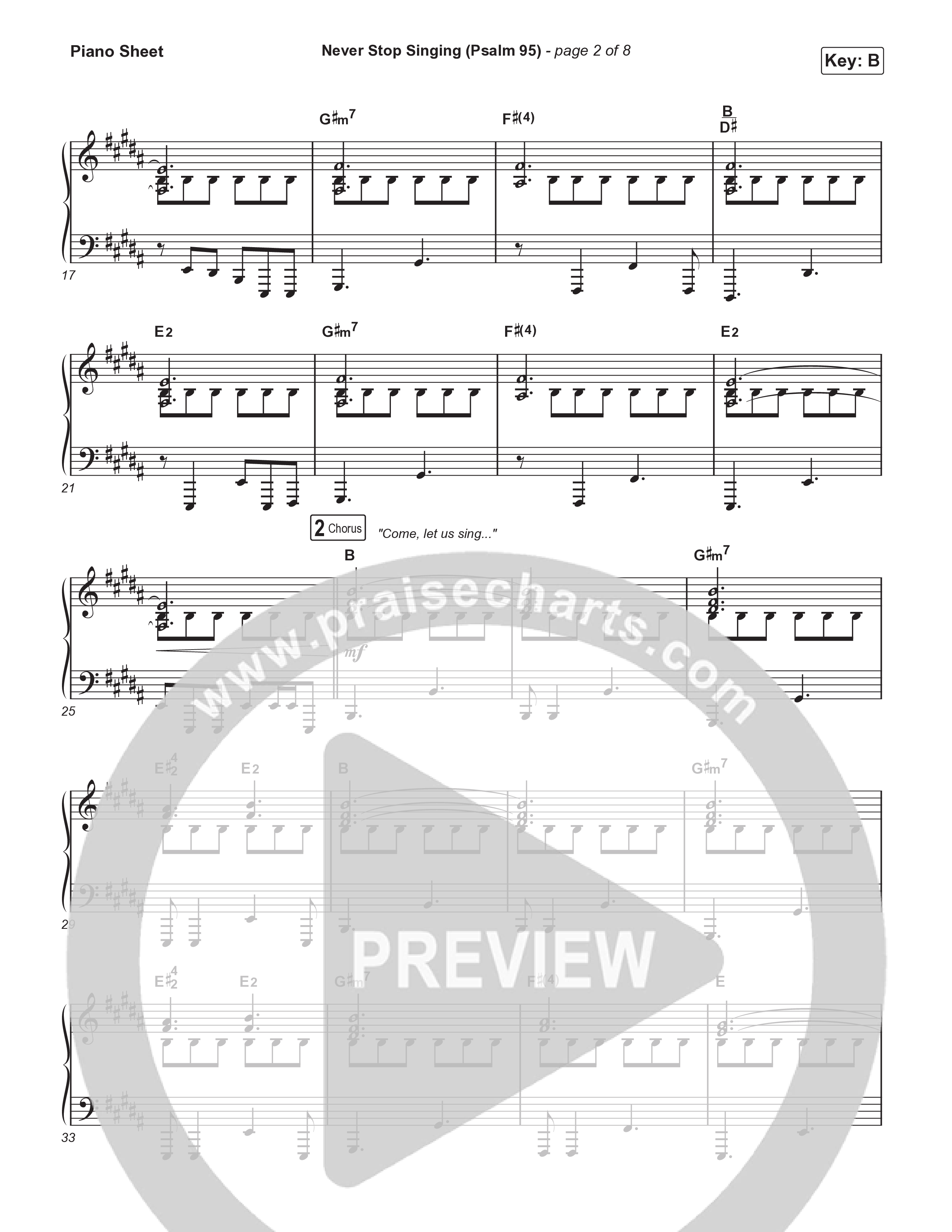 Never Stop Singing (Psalm 95) Piano Sheet (The Worship Initiative / Writers Well)