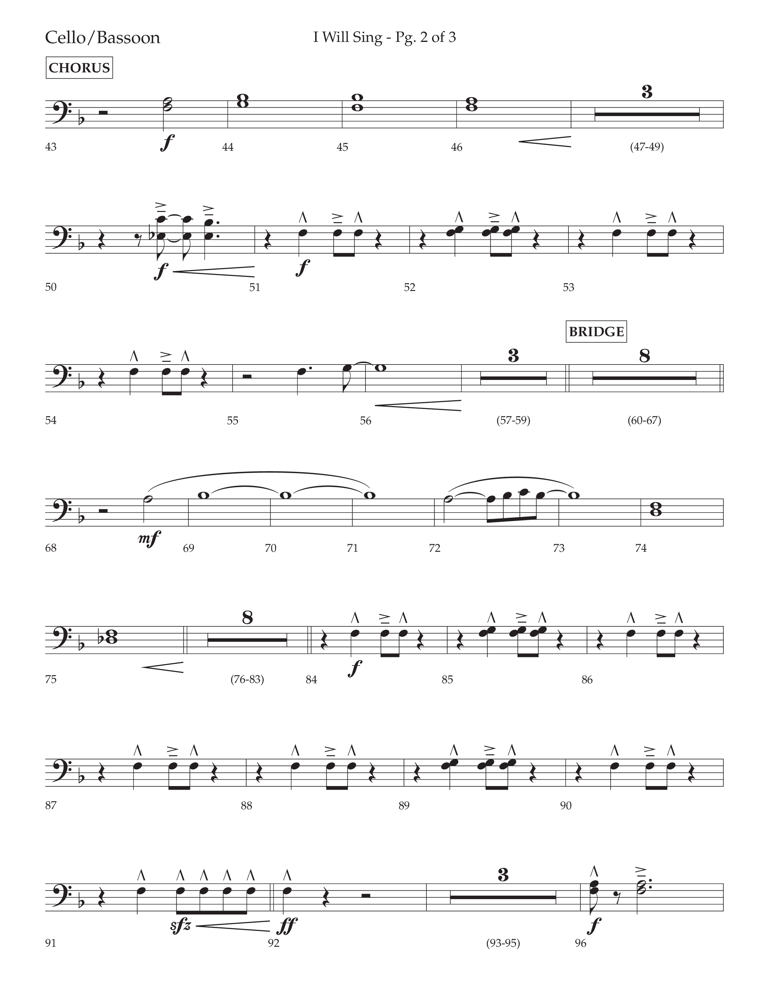 I Will Sing (Choral Anthem SATB) Cello (Arr. Cliff Duren / Lifeway Choral)