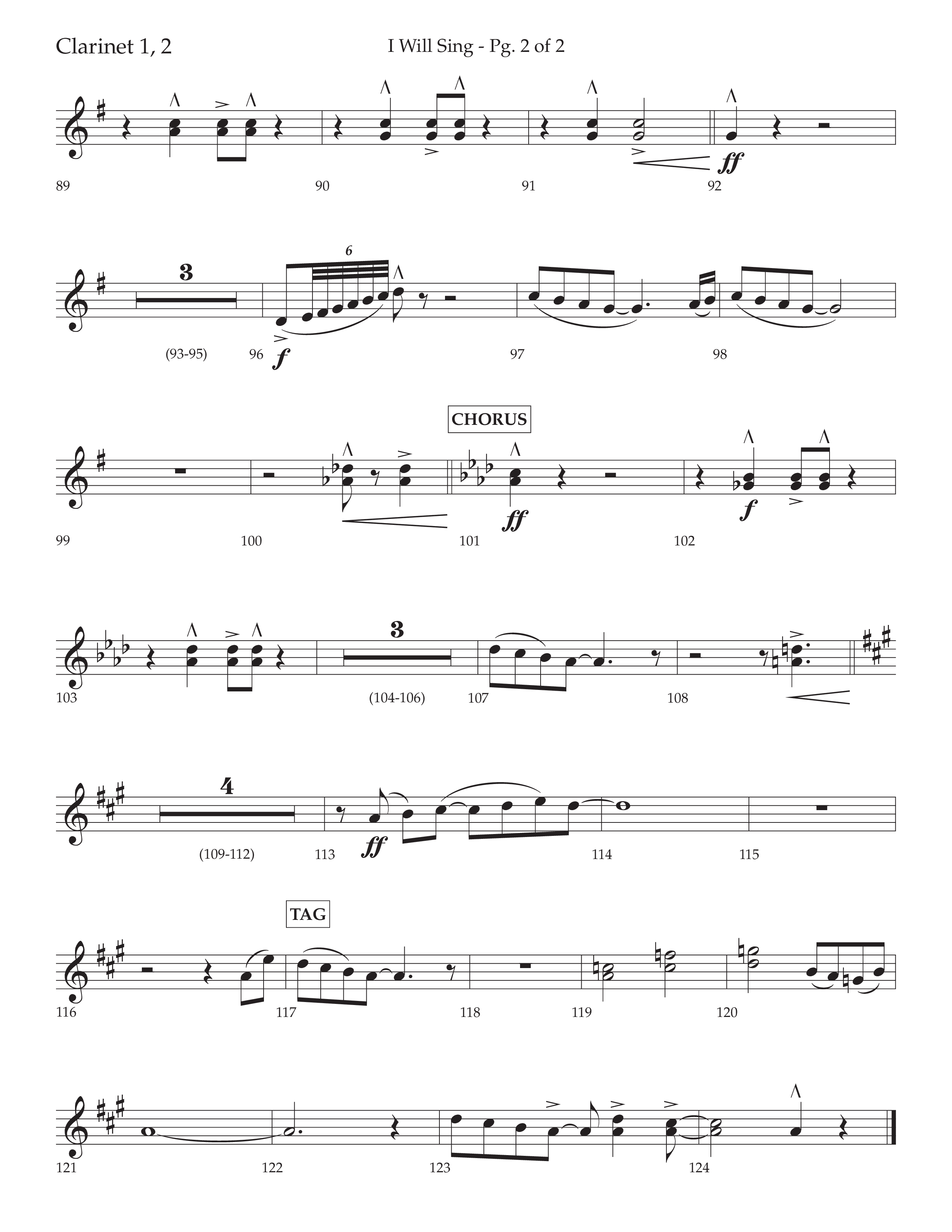 I Will Sing (Choral Anthem SATB) Clarinet 1/2 (Arr. Cliff Duren / Lifeway Choral)