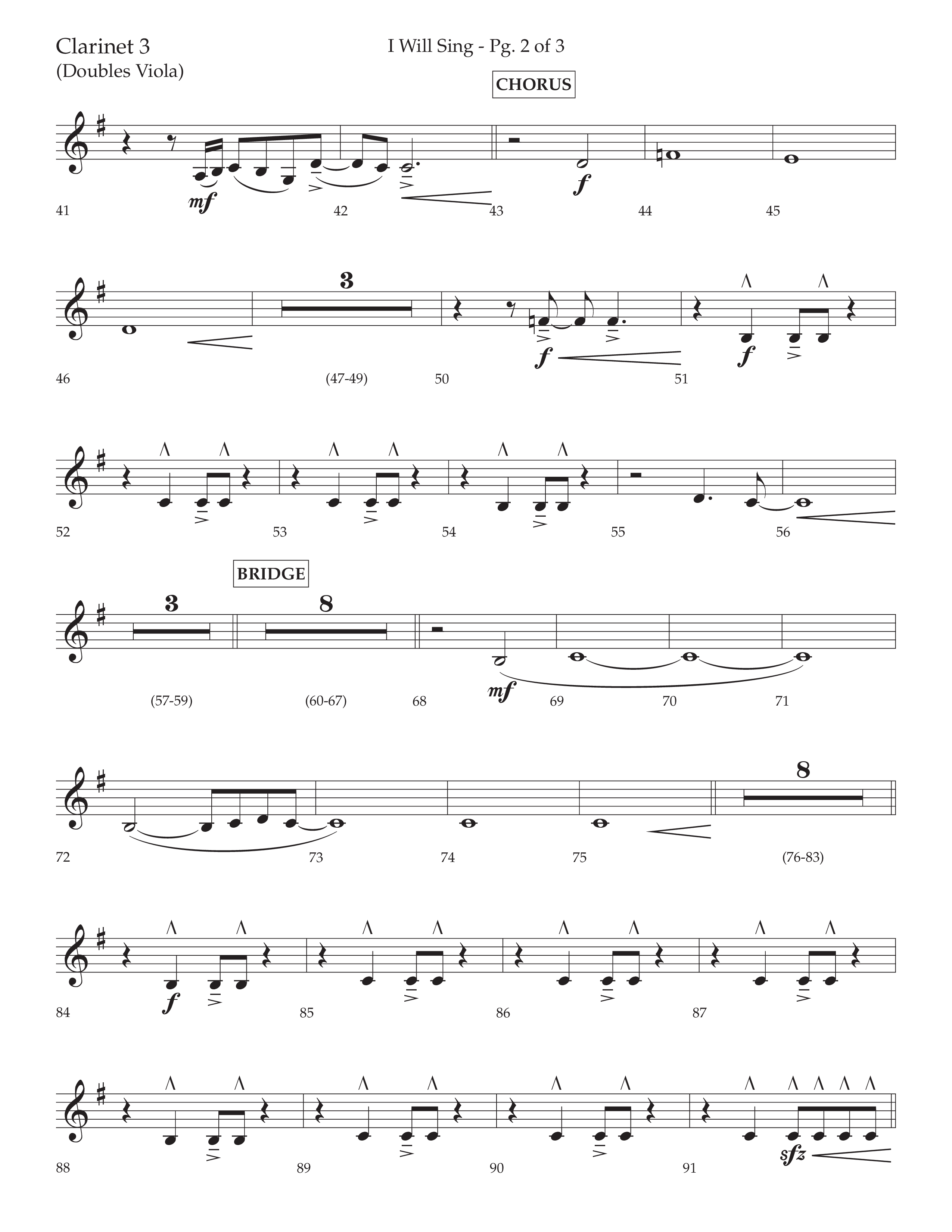 I Will Sing (Choral Anthem SATB) Clarinet 3 (Arr. Cliff Duren / Lifeway Choral)