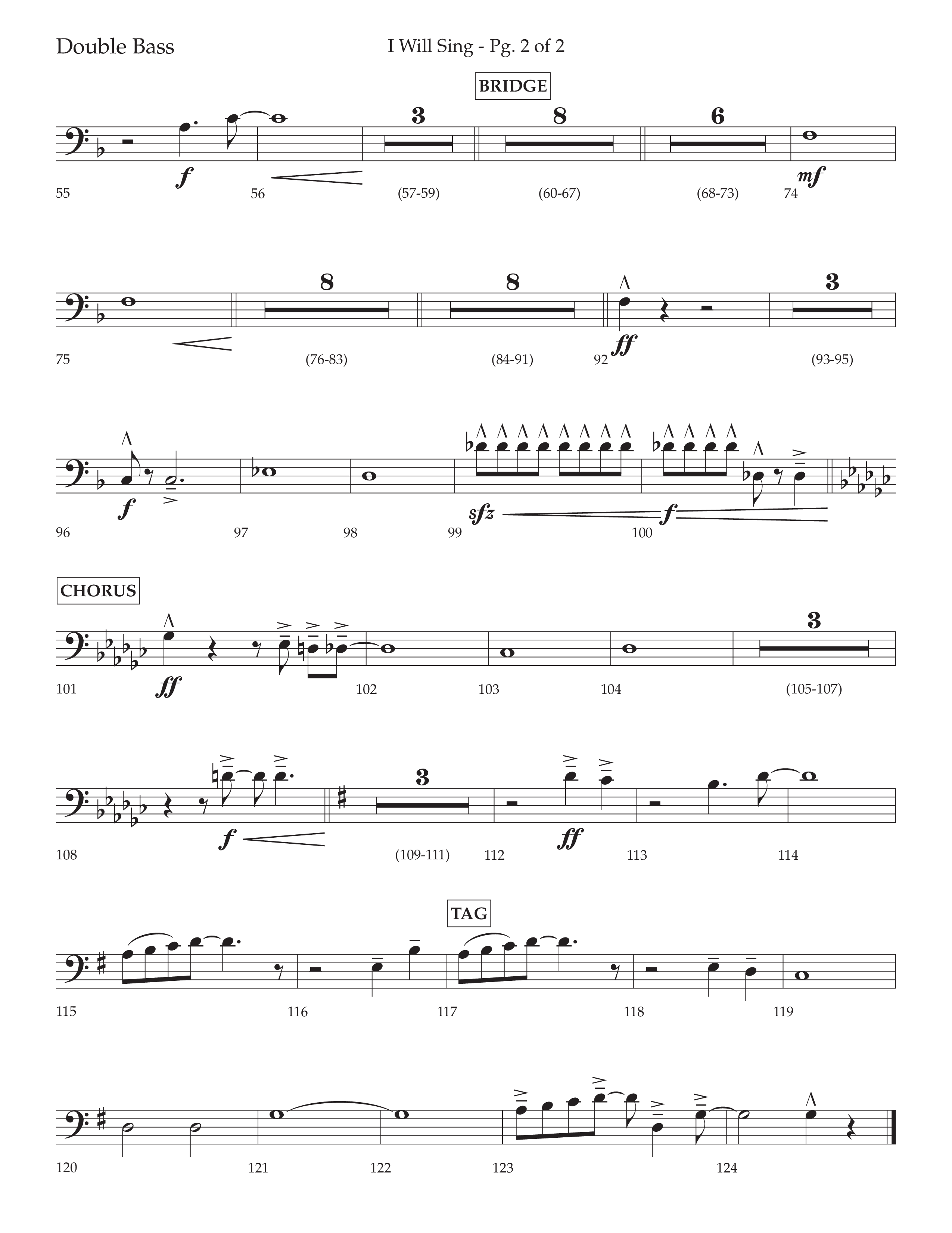 I Will Sing (Choral Anthem SATB) Double Bass (Arr. Cliff Duren / Lifeway Choral)