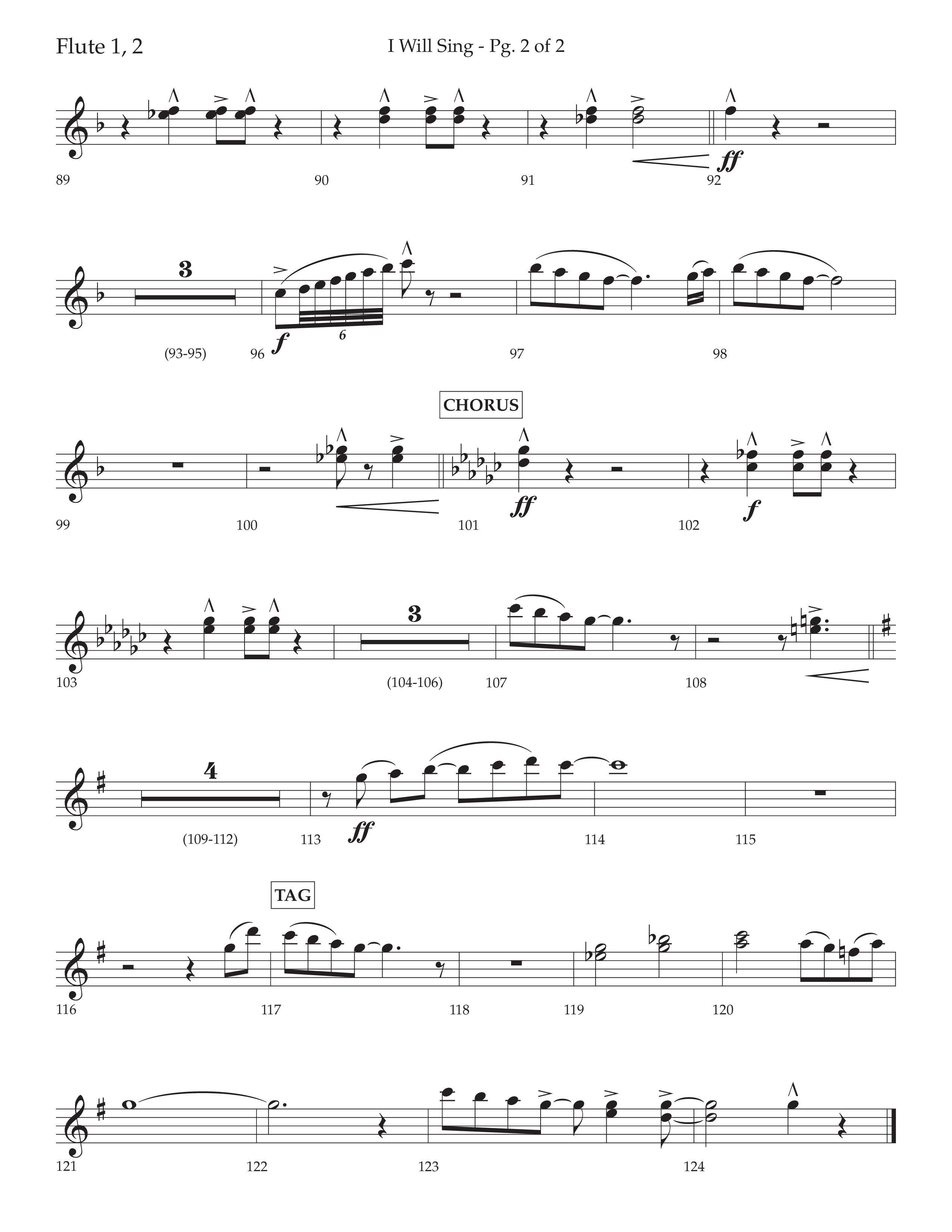 I Will Sing (Choral Anthem SATB) Flute 1/2 (Arr. Cliff Duren / Lifeway Choral)