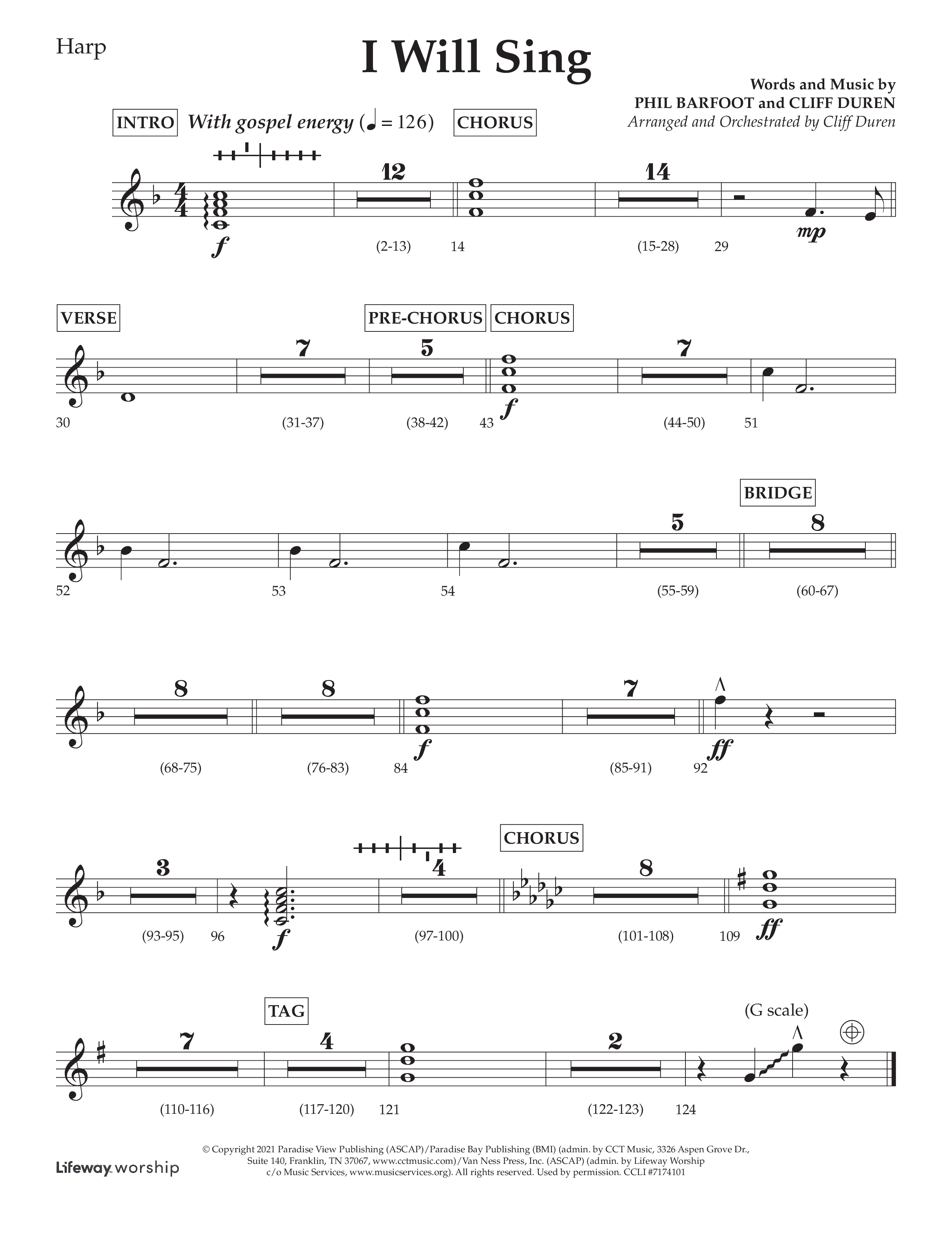 I Will Sing (Choral Anthem SATB) Harp (Arr. Cliff Duren / Lifeway Choral)