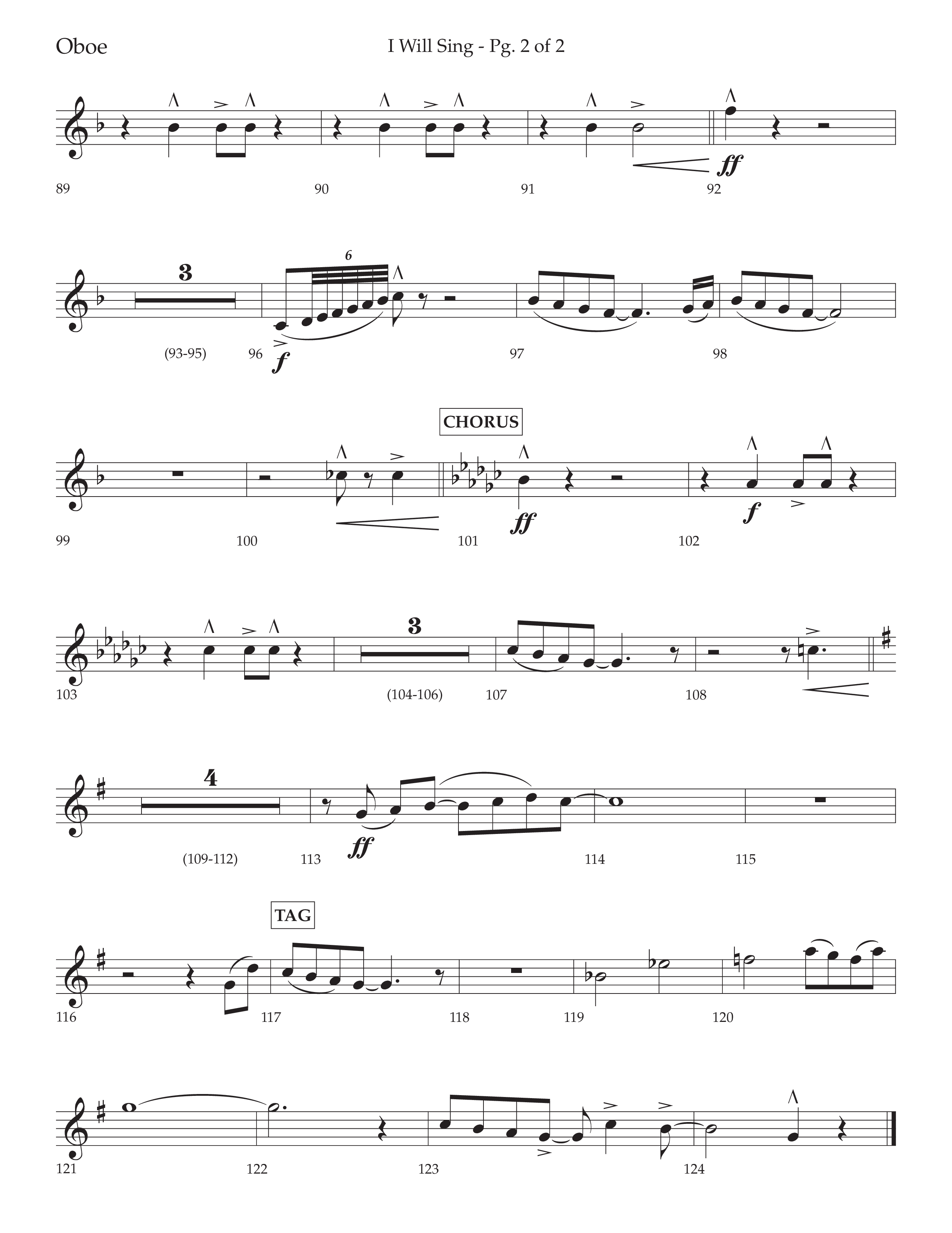 I Will Sing (Choral Anthem SATB) Oboe (Arr. Cliff Duren / Lifeway Choral)