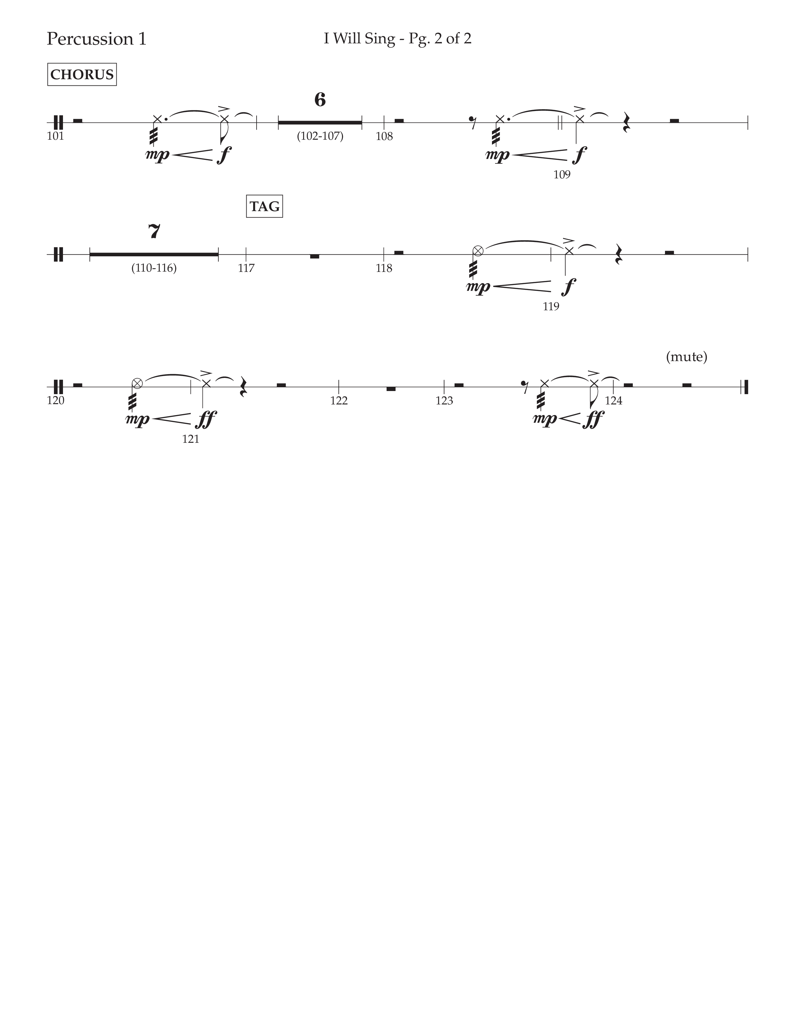 I Will Sing (Choral Anthem SATB) Percussion 1/2 (Arr. Cliff Duren / Lifeway Choral)