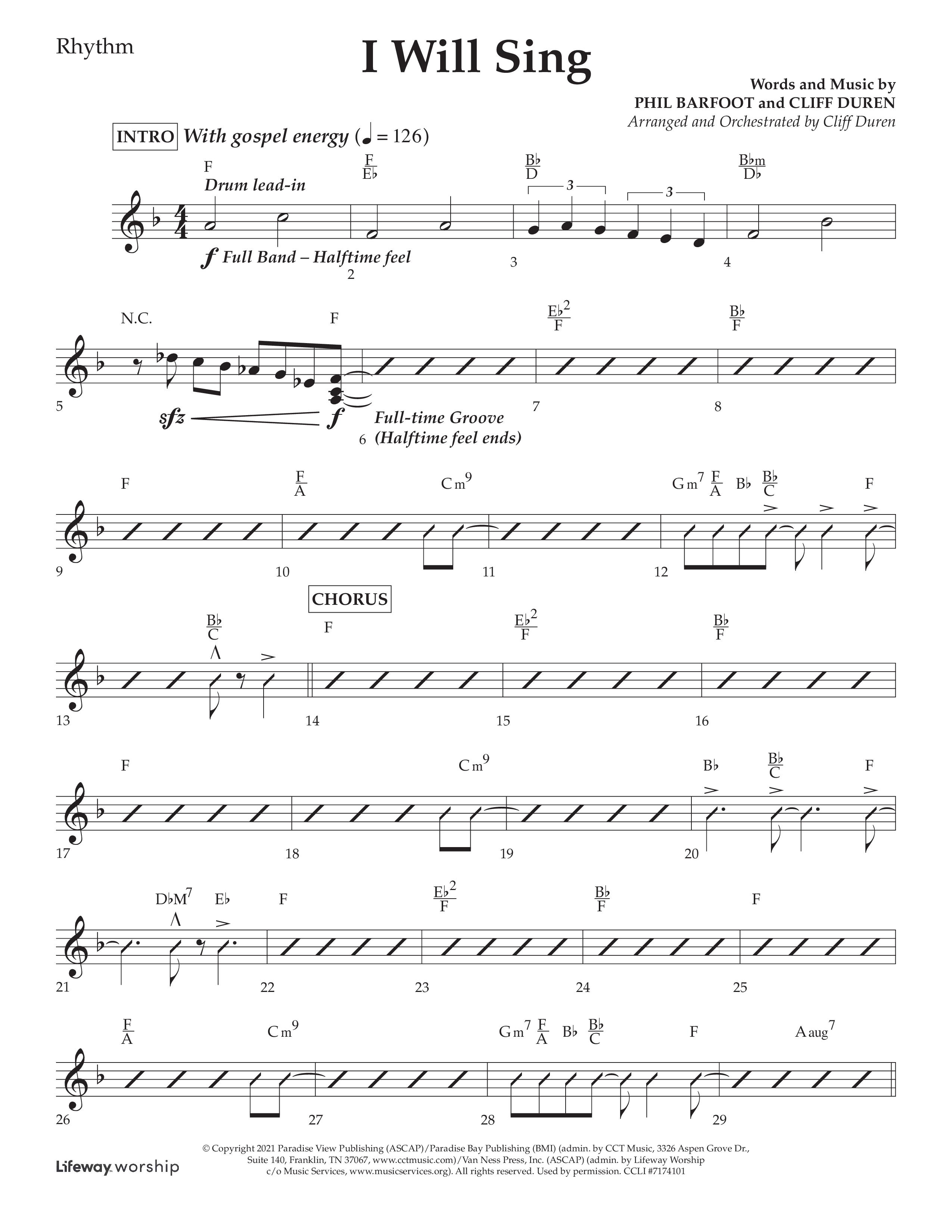 I Will Sing (Choral Anthem SATB) Lead Melody & Rhythm (Arr. Cliff Duren / Lifeway Choral)