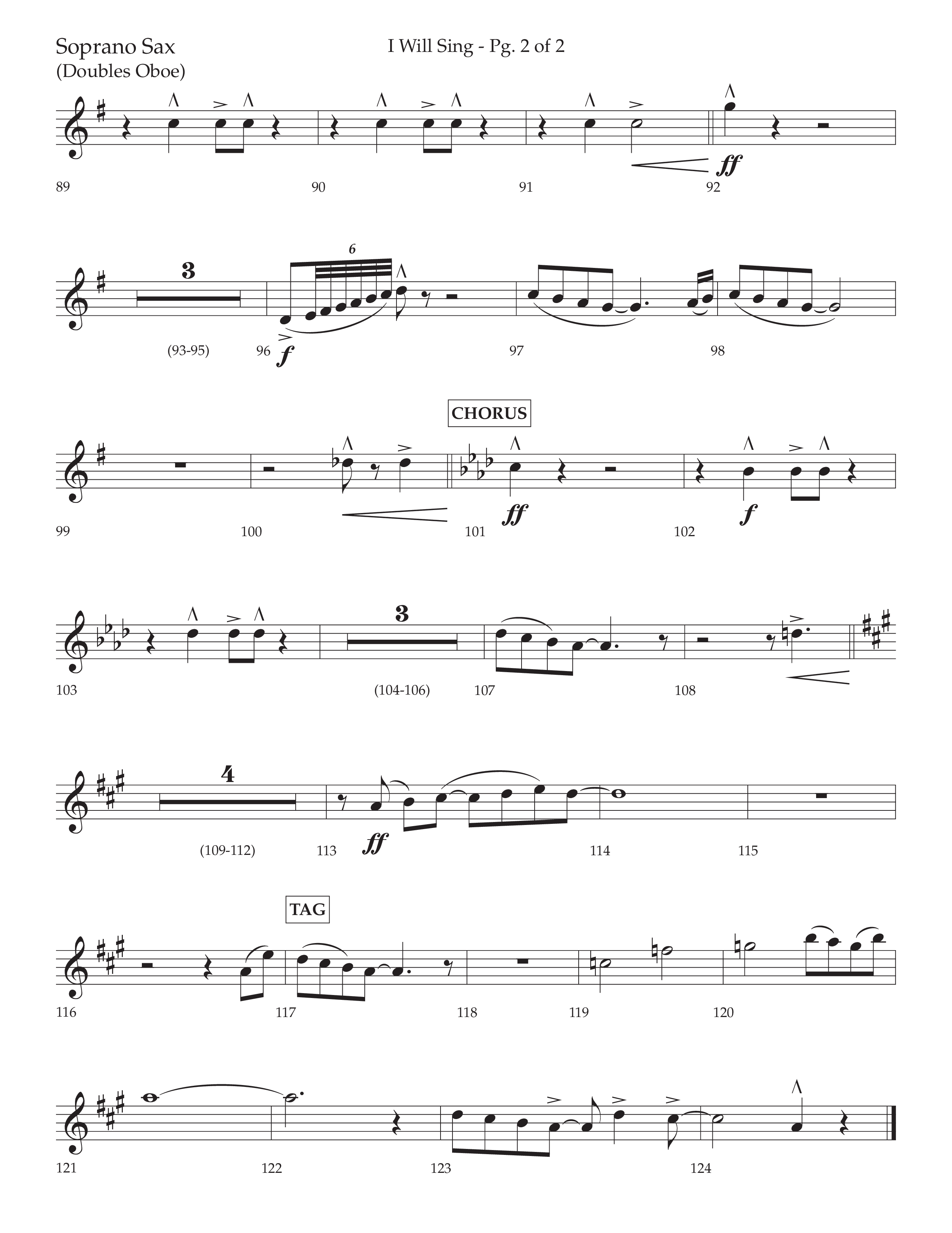 I Will Sing (Choral Anthem SATB) Soprano Sax (Arr. Cliff Duren / Lifeway Choral)