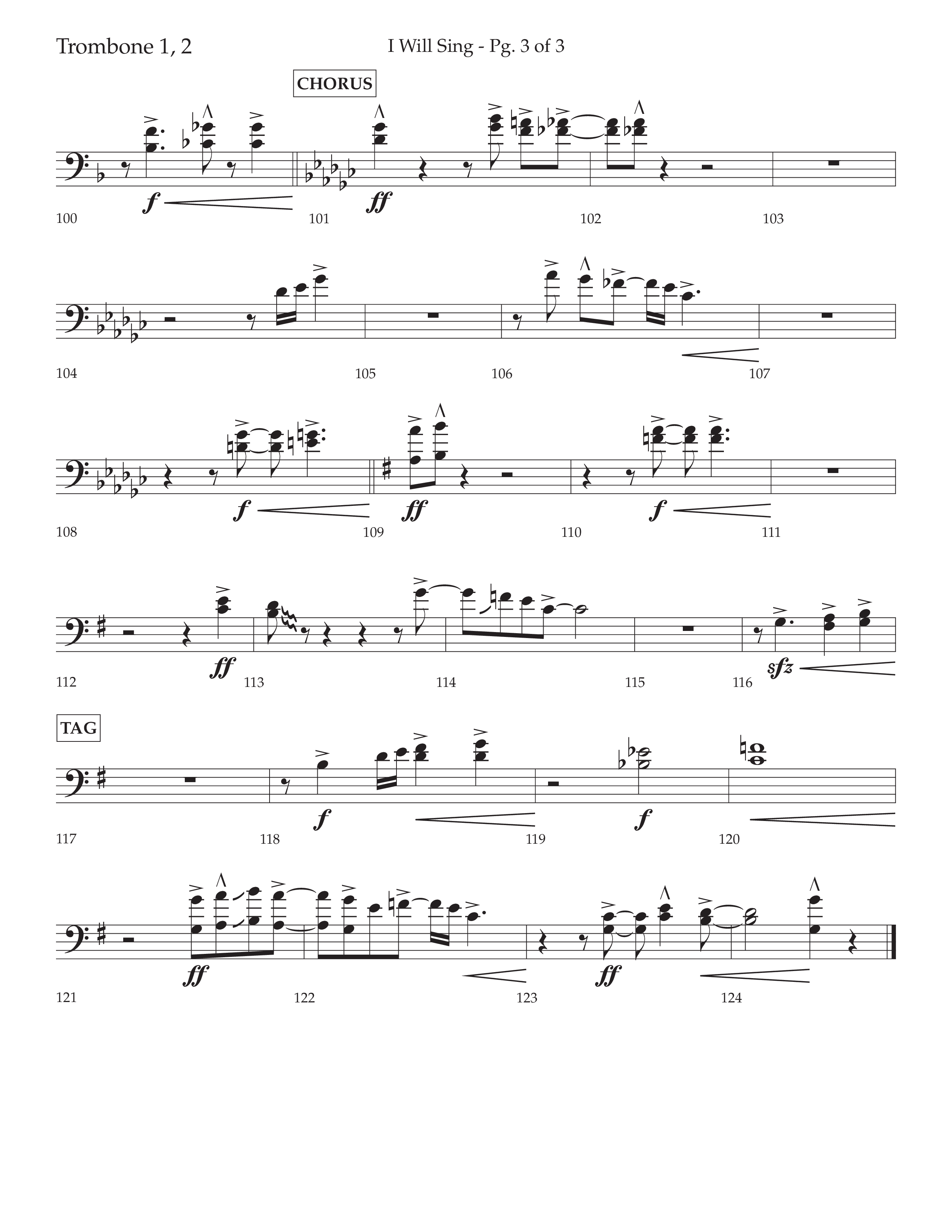 I Will Sing (Choral Anthem SATB) Trombone 1/2 (Arr. Cliff Duren / Lifeway Choral)
