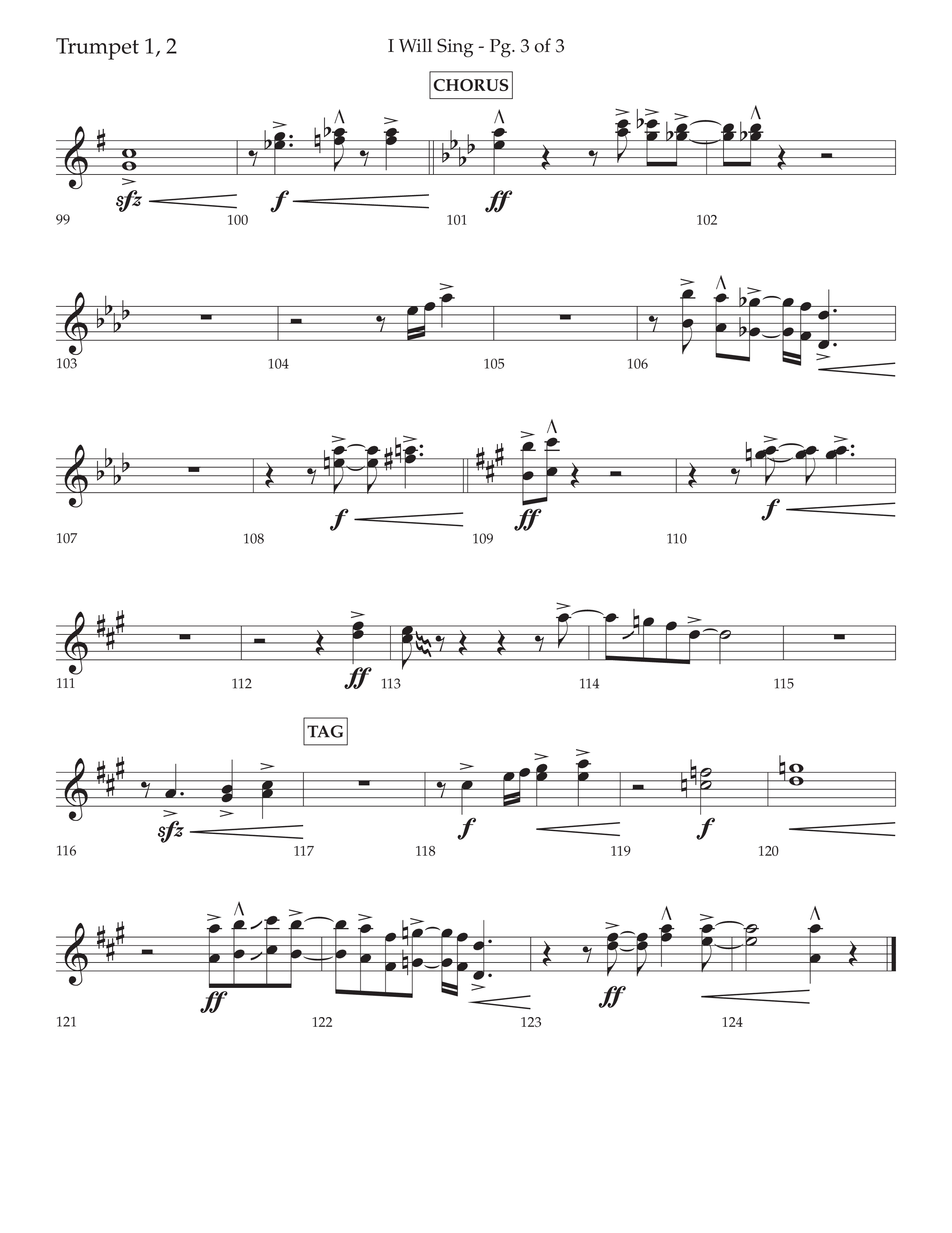 I Will Sing (Choral Anthem SATB) Trumpet 1,2 (Arr. Cliff Duren / Lifeway Choral)