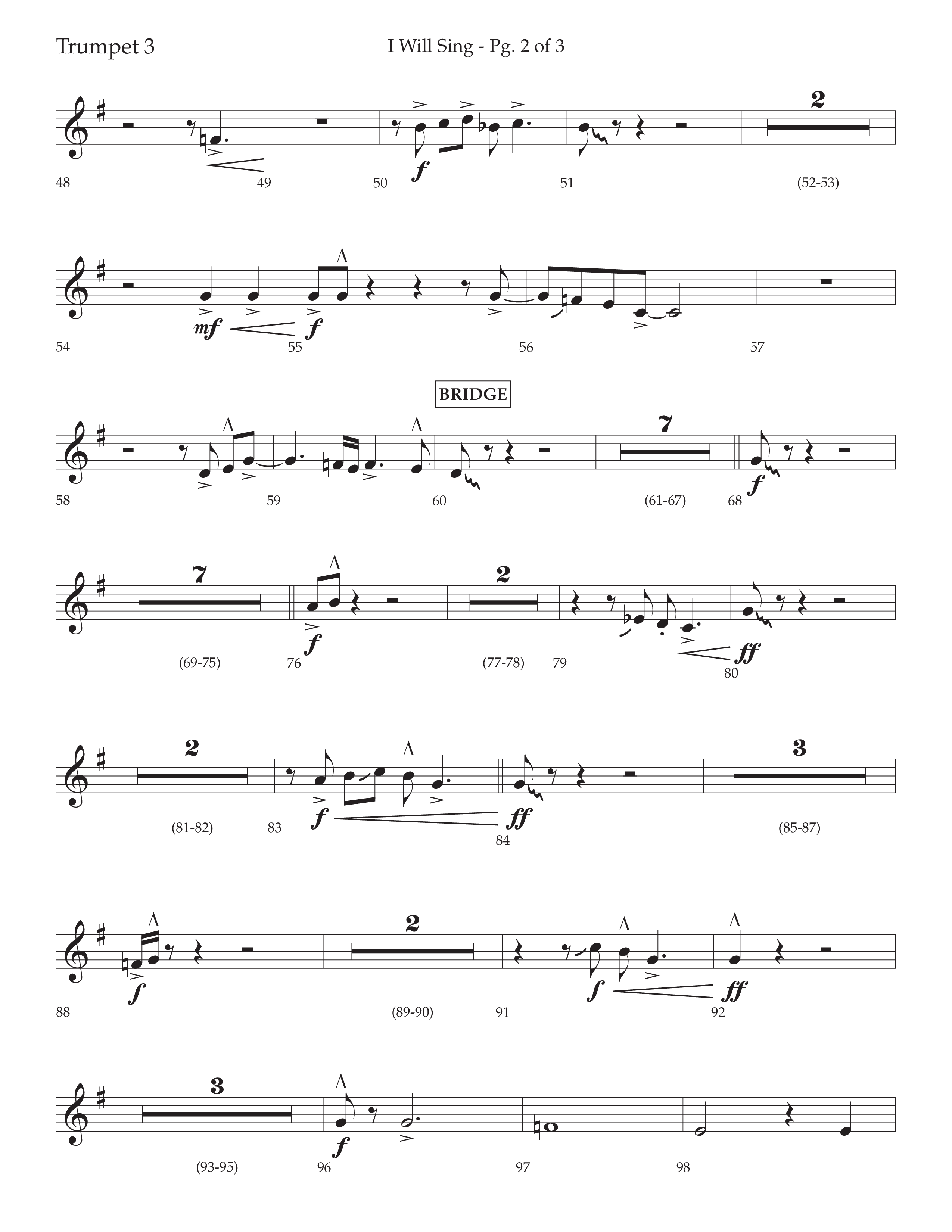 I Will Sing (Choral Anthem SATB) Trumpet 3 (Arr. Cliff Duren / Lifeway Choral)