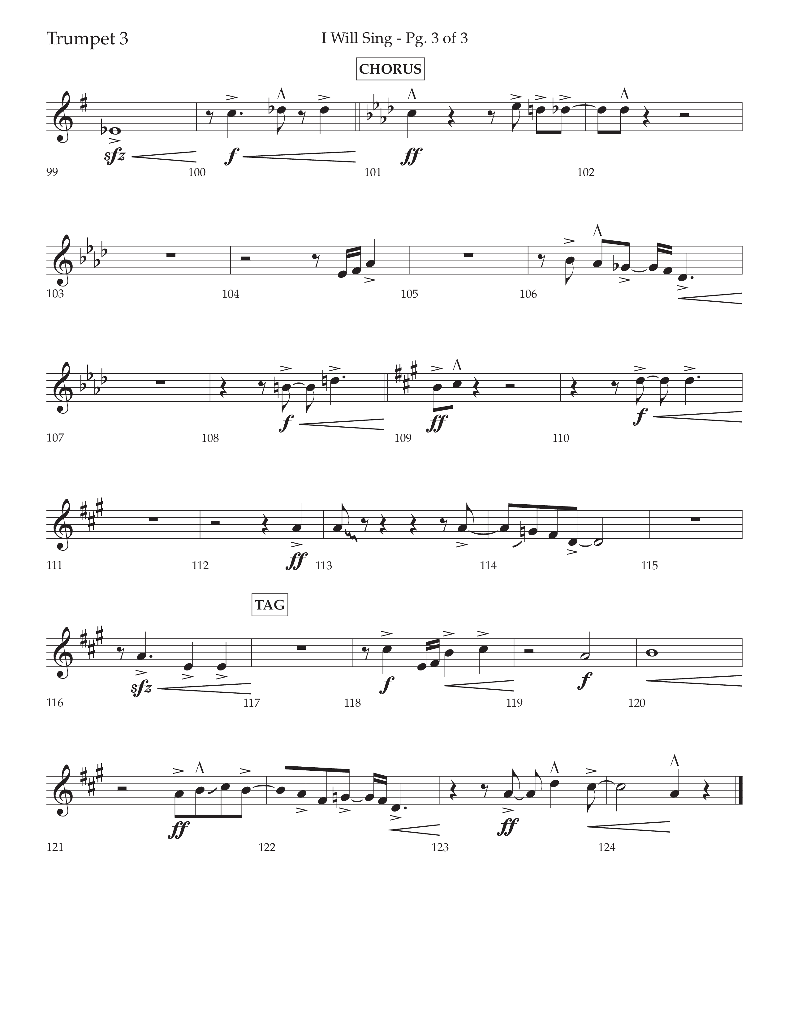 I Will Sing (Choral Anthem SATB) Trumpet 3 (Arr. Cliff Duren / Lifeway Choral)