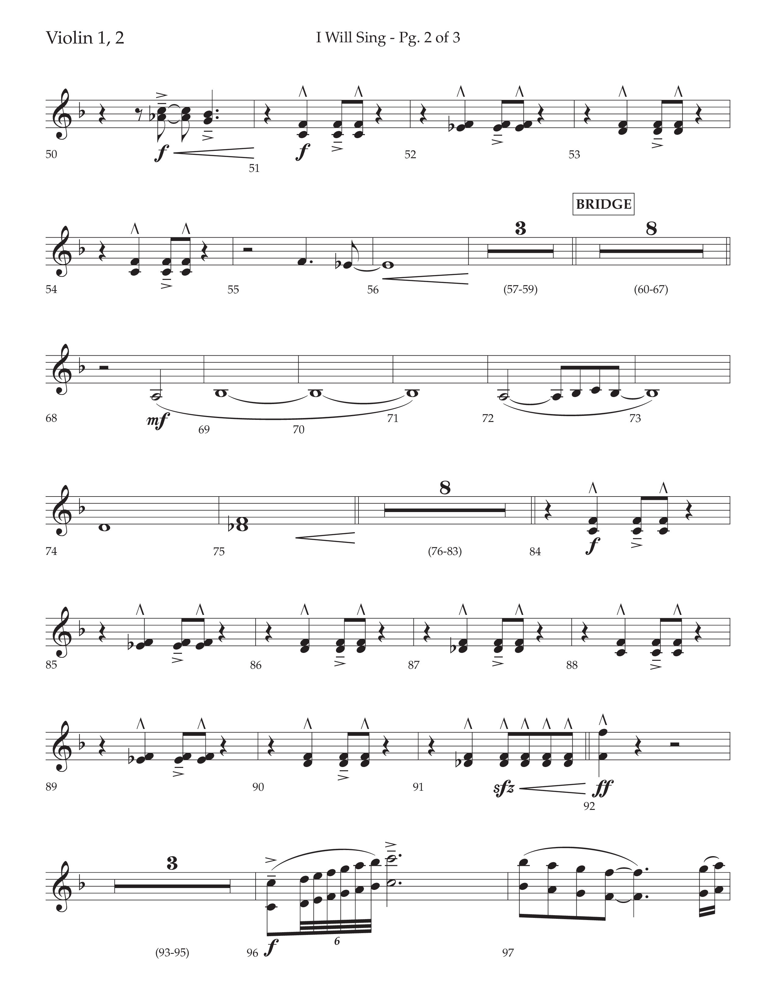I Will Sing (Choral Anthem SATB) Violin 1/2 (Arr. Cliff Duren / Lifeway Choral)