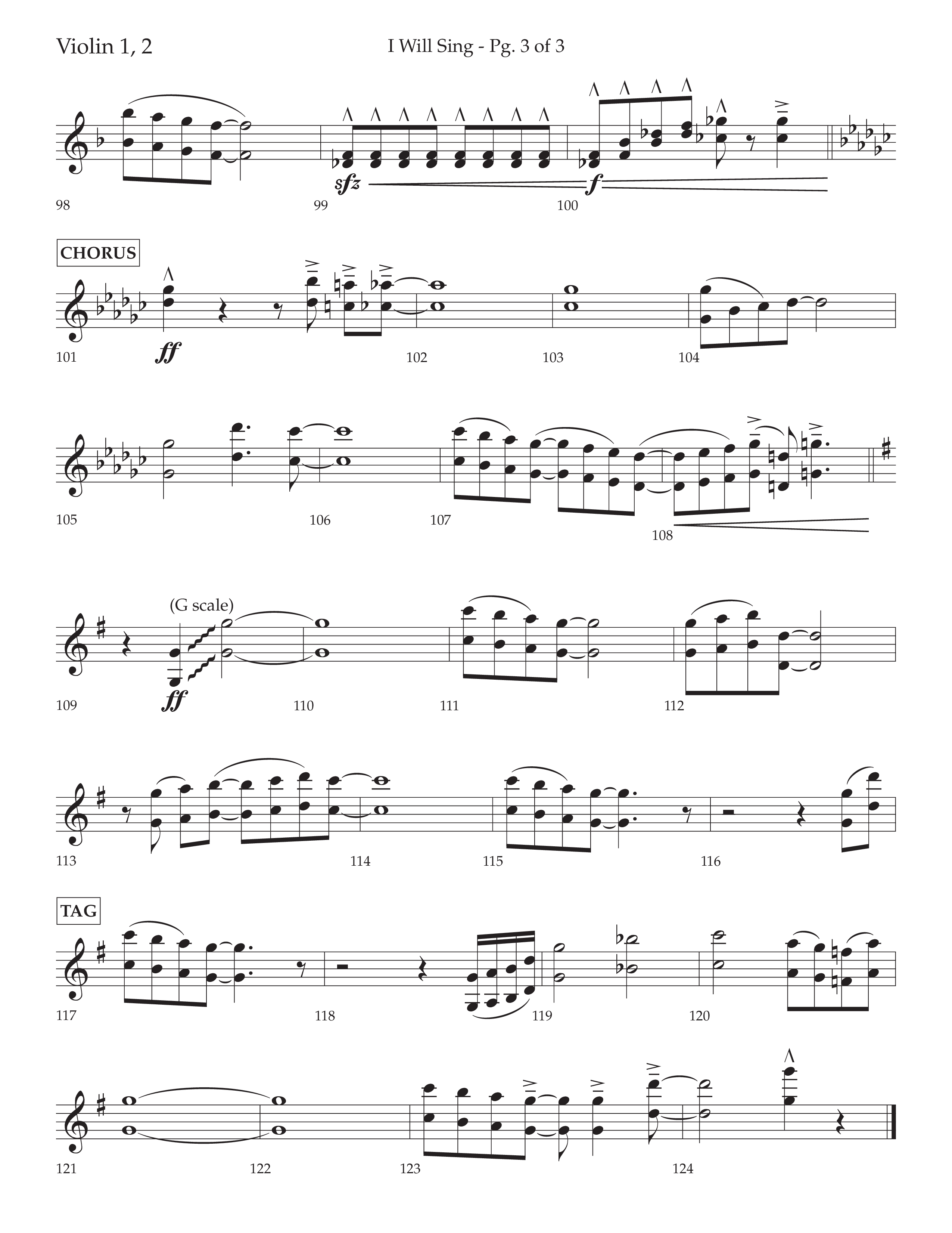 I Will Sing (Choral Anthem SATB) Violin 1/2 (Arr. Cliff Duren / Lifeway Choral)