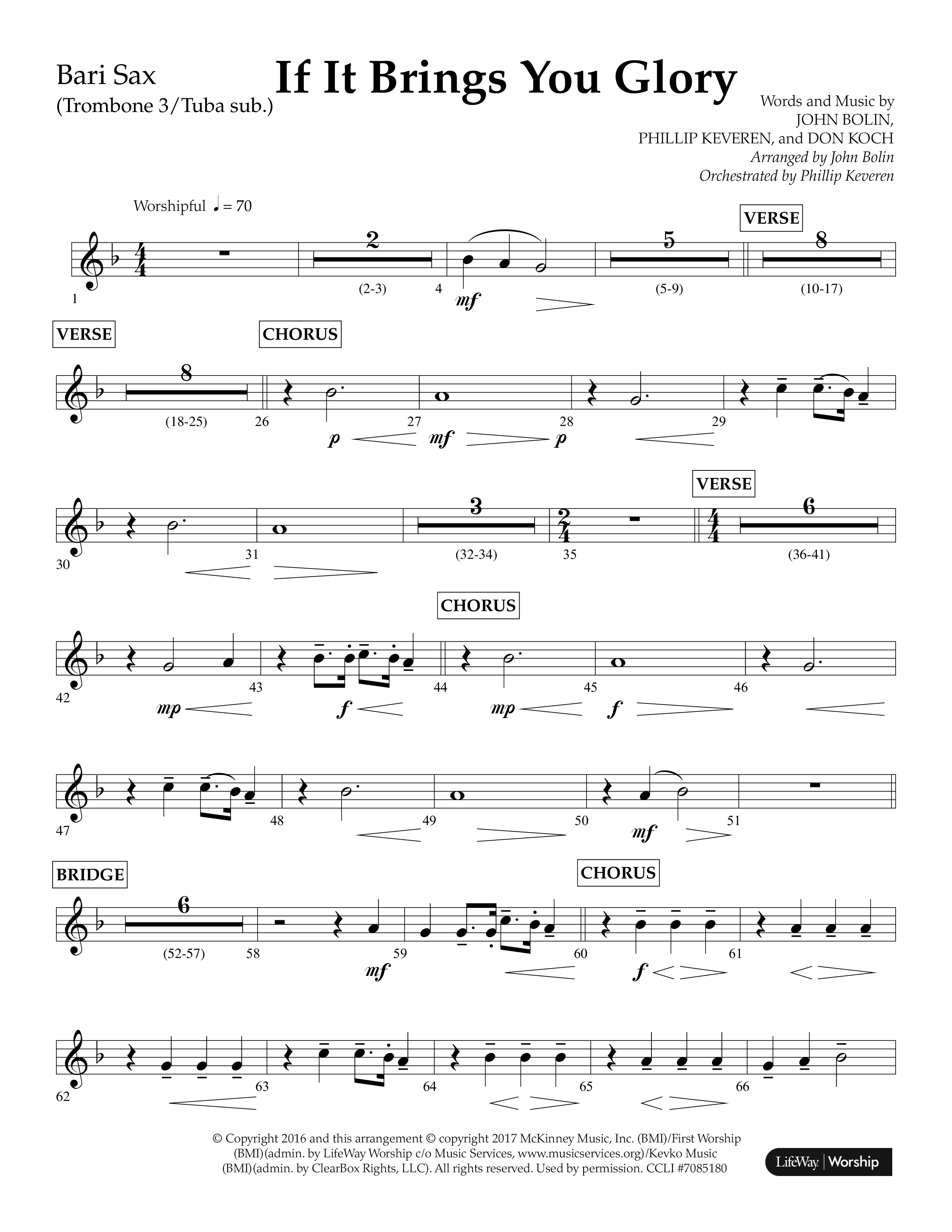 If It Brings You Glory (Choral Anthem SATB) Bari Sax (Lifeway Choral / Arr. John Bolin / Orch. Phillip Keveren)