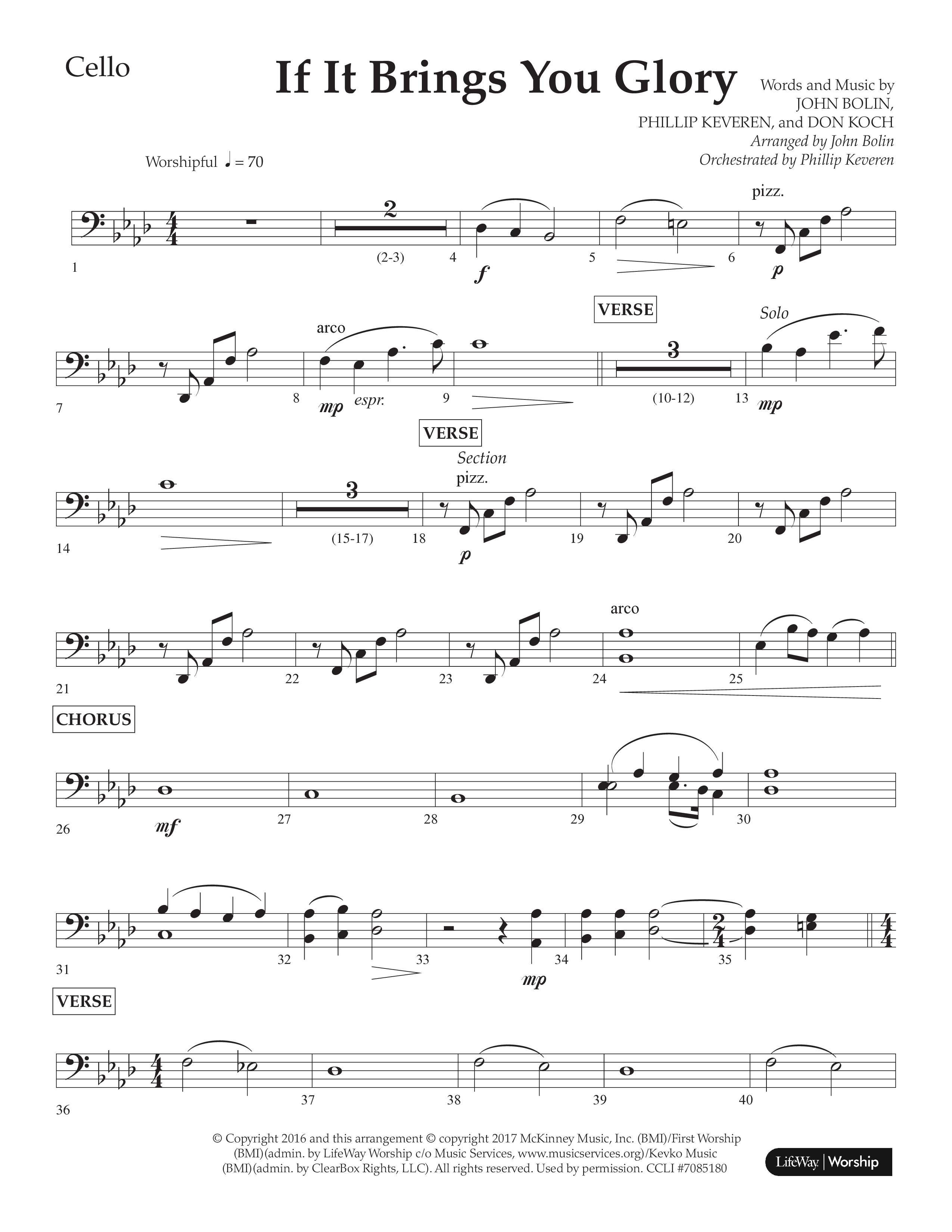 If It Brings You Glory (Choral Anthem SATB) Cello (Lifeway Choral / Arr. John Bolin / Orch. Phillip Keveren)