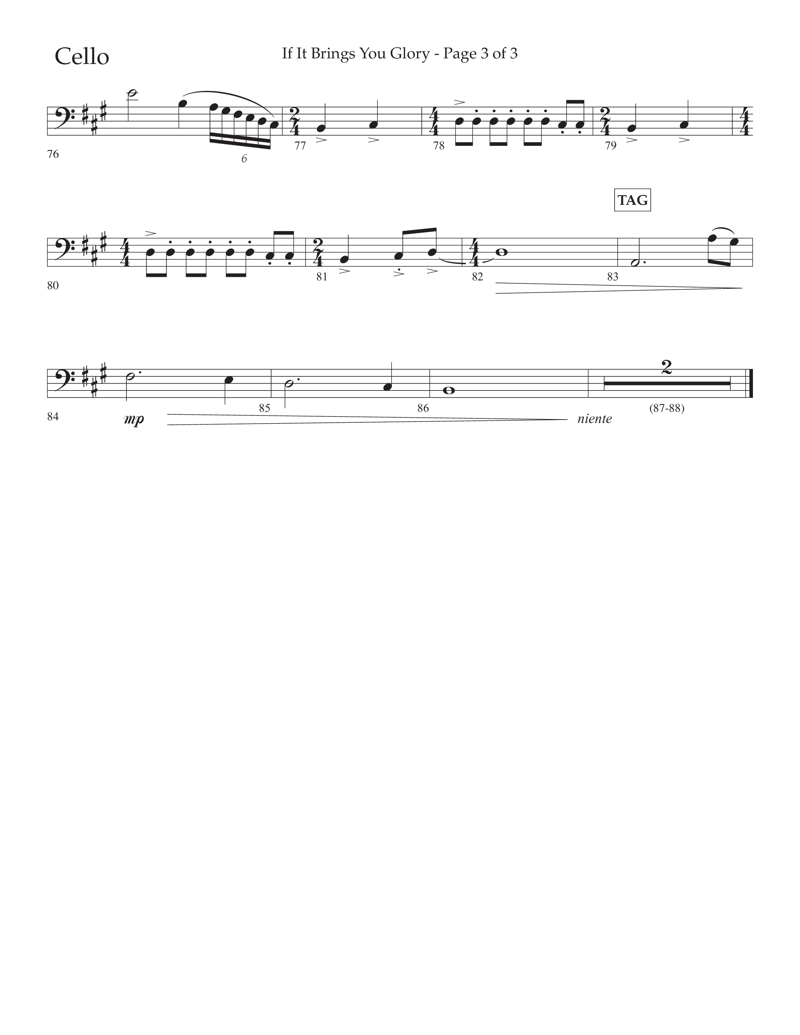 If It Brings You Glory (Choral Anthem SATB) Cello (Lifeway Choral / Arr. John Bolin / Orch. Phillip Keveren)