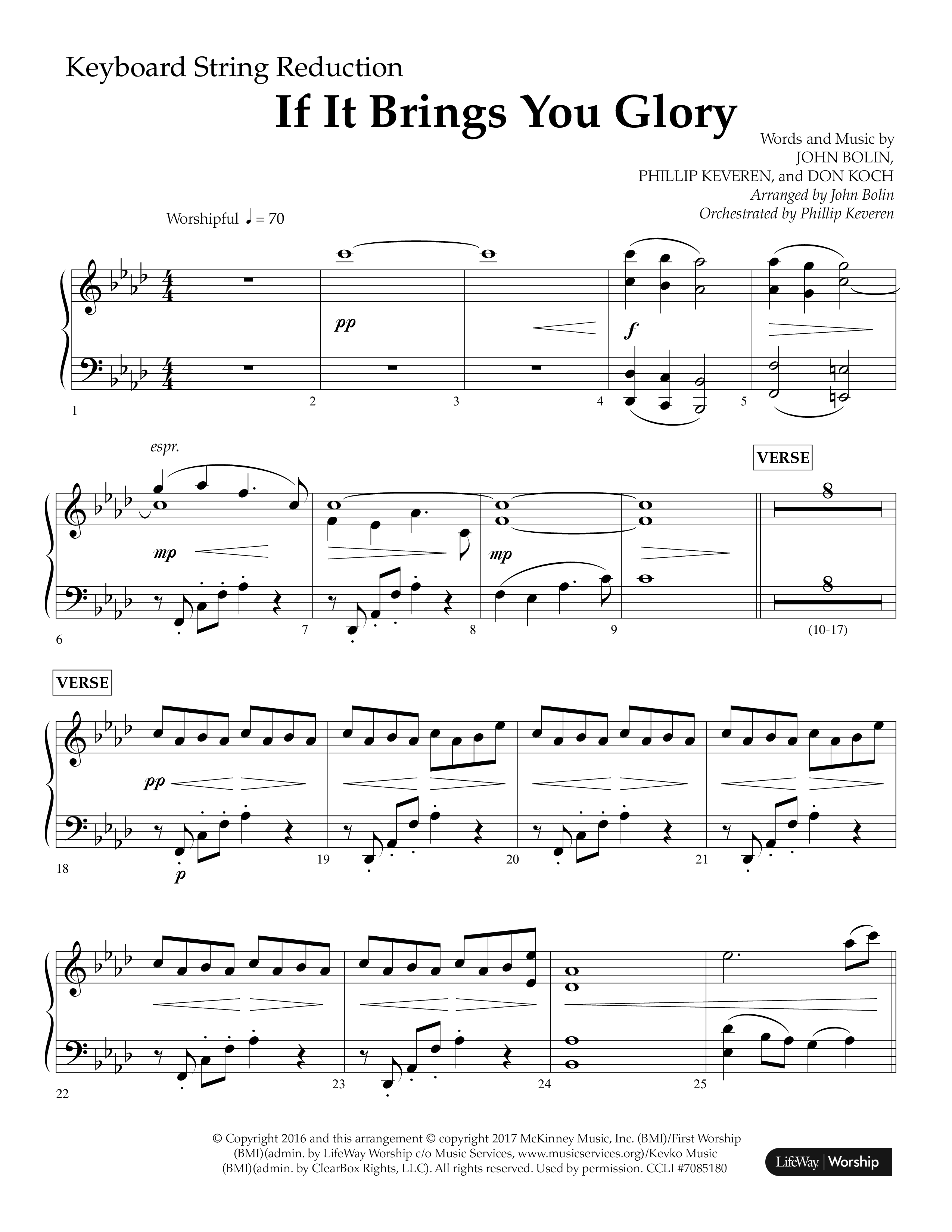 If It Brings You Glory (Choral Anthem SATB) String Reduction (Lifeway Choral / Arr. John Bolin / Orch. Phillip Keveren)