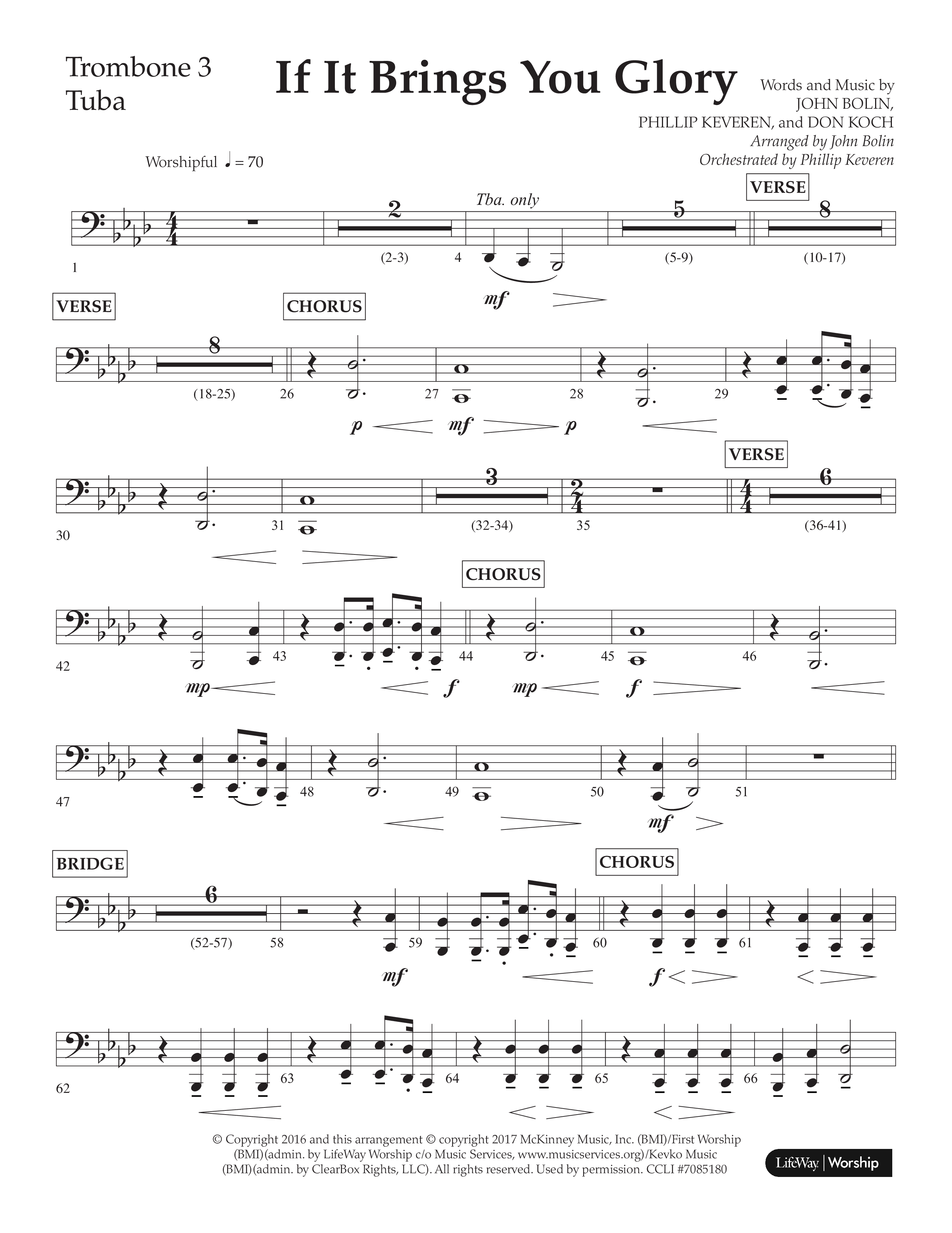 If It Brings You Glory (Choral Anthem SATB) Trombone 3/Tuba (Lifeway Choral / Arr. John Bolin / Orch. Phillip Keveren)
