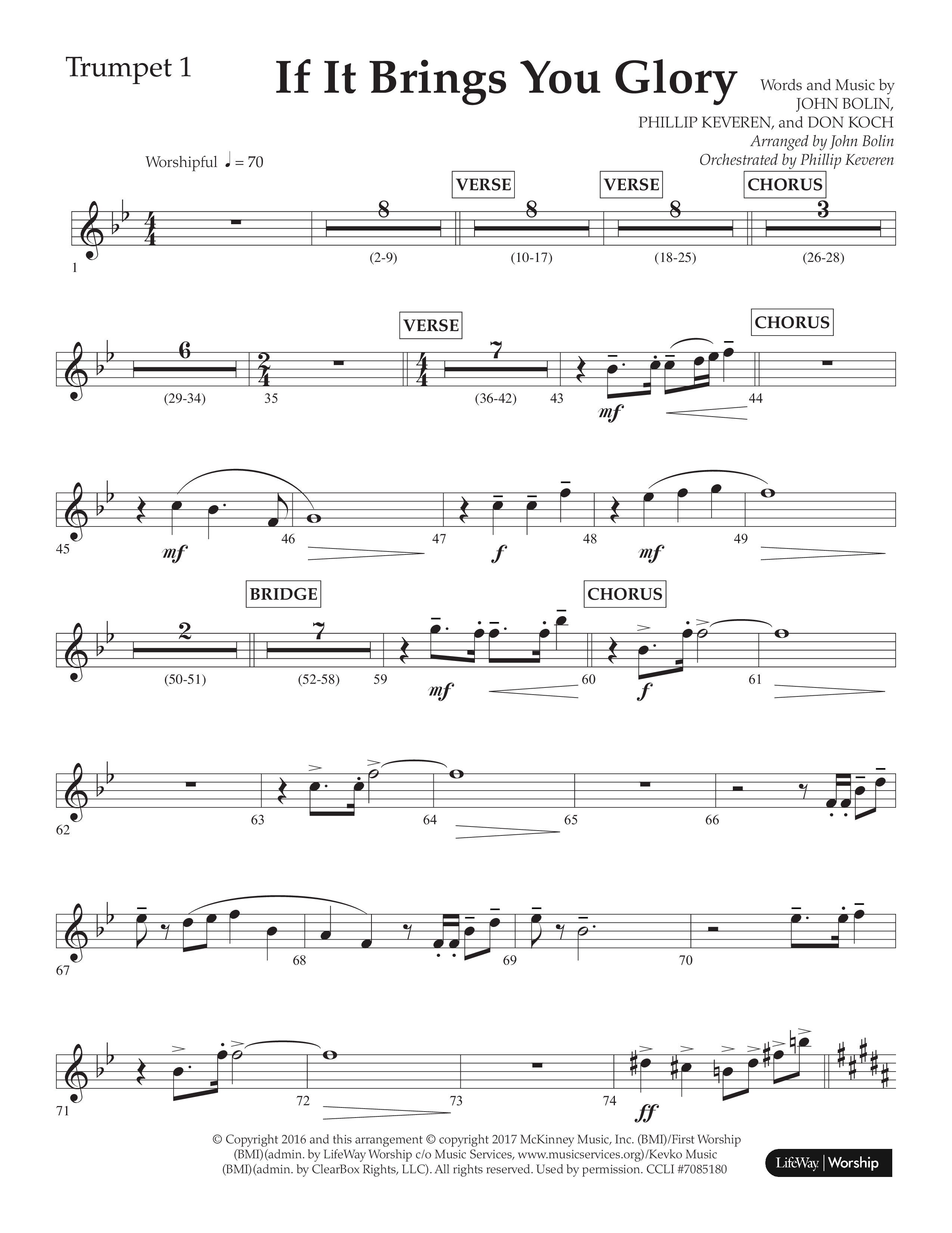 If It Brings You Glory (Choral Anthem SATB) Trumpet 1 (Lifeway Choral / Arr. John Bolin / Orch. Phillip Keveren)