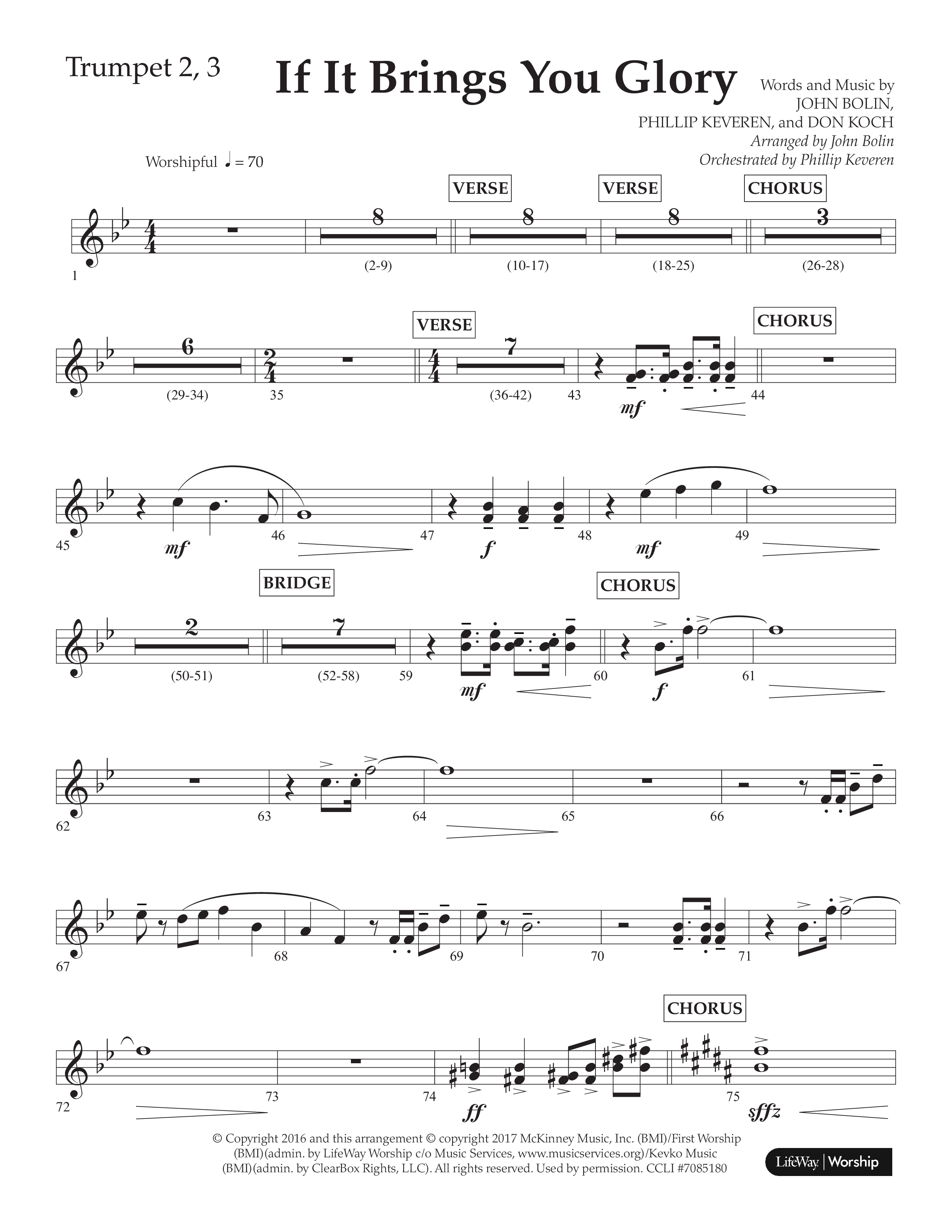 If It Brings You Glory (Choral Anthem SATB) Trumpet 2/3 (Lifeway Choral / Arr. John Bolin / Orch. Phillip Keveren)