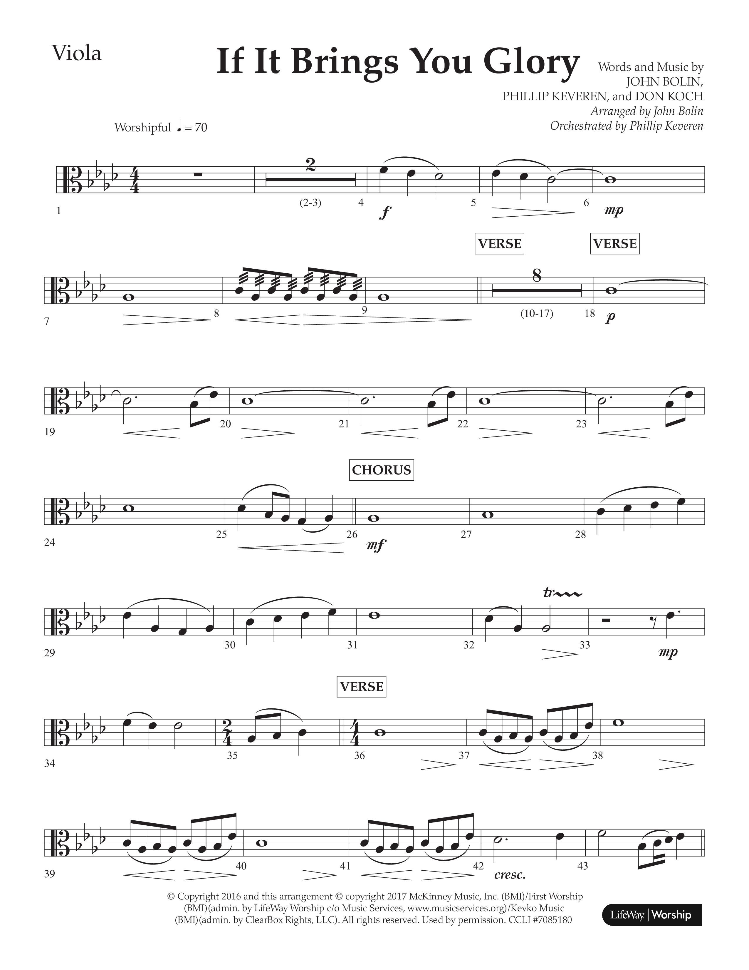 If It Brings You Glory (Choral Anthem SATB) Viola (Lifeway Choral / Arr. John Bolin / Orch. Phillip Keveren)