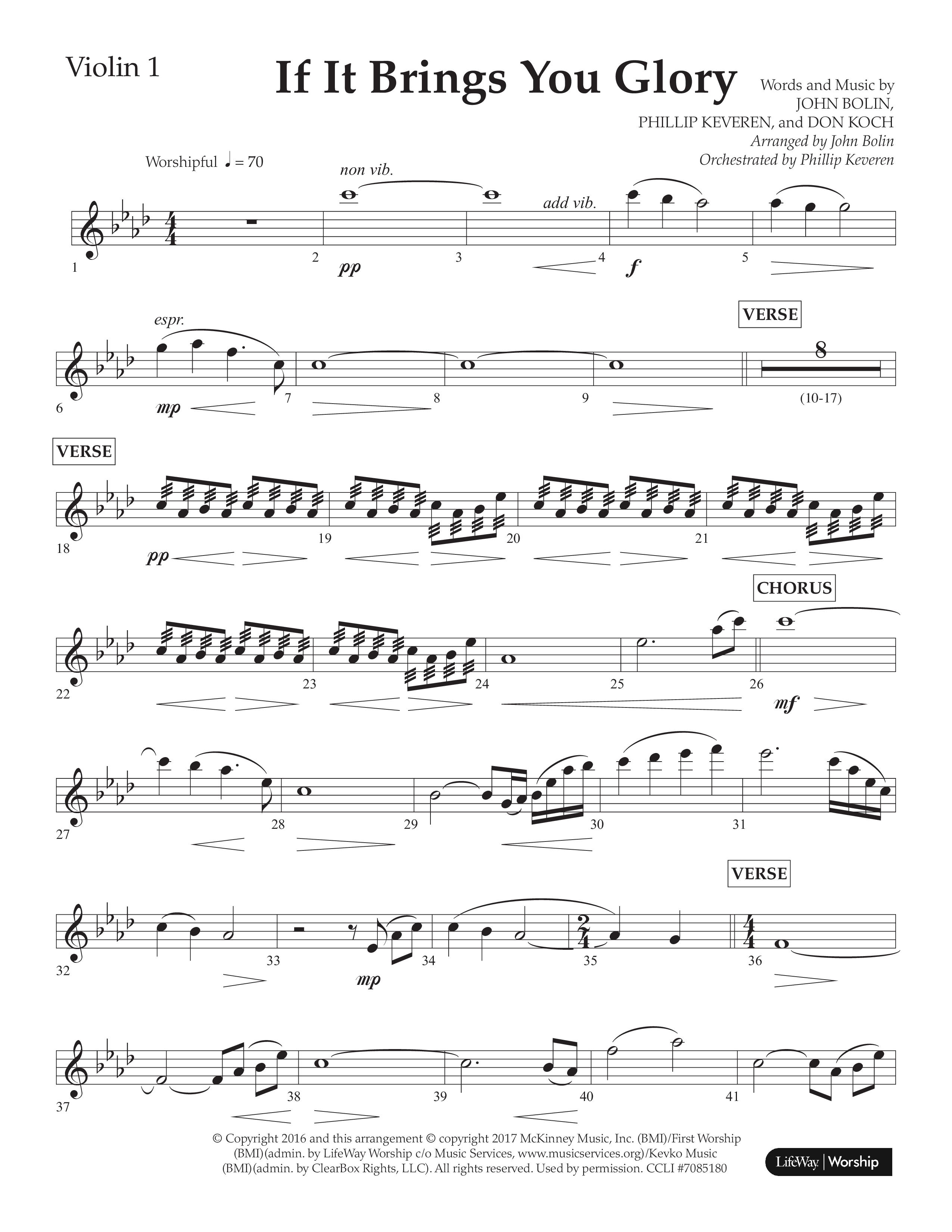 If It Brings You Glory (Choral Anthem SATB) Violin 1 (Lifeway Choral / Arr. John Bolin / Orch. Phillip Keveren)