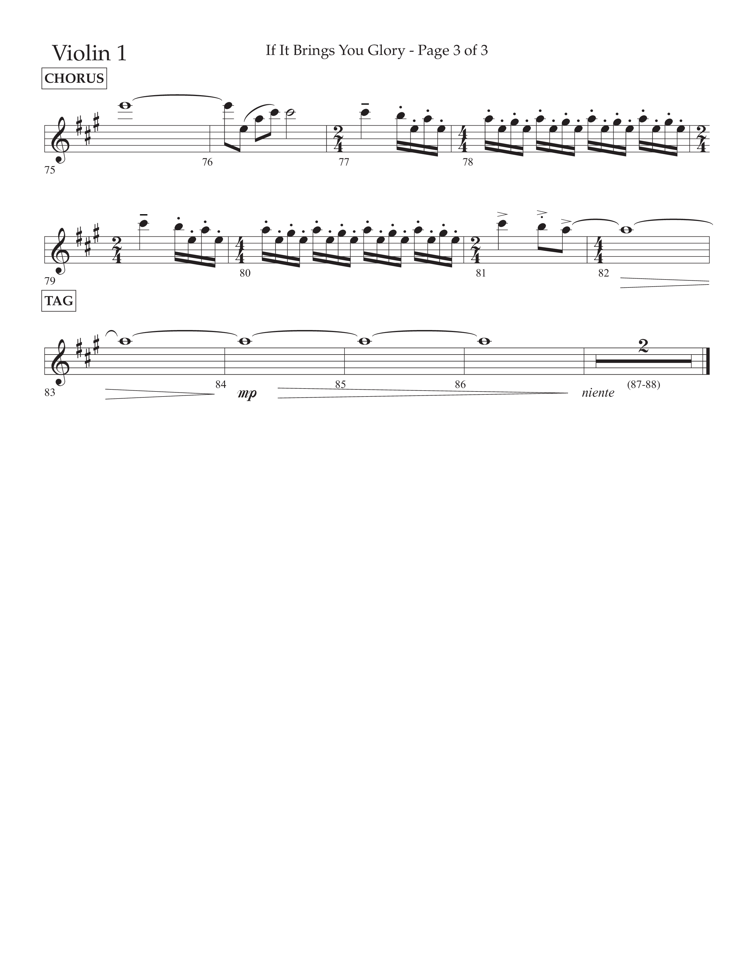 If It Brings You Glory (Choral Anthem SATB) Violin 1 (Lifeway Choral / Arr. John Bolin / Orch. Phillip Keveren)