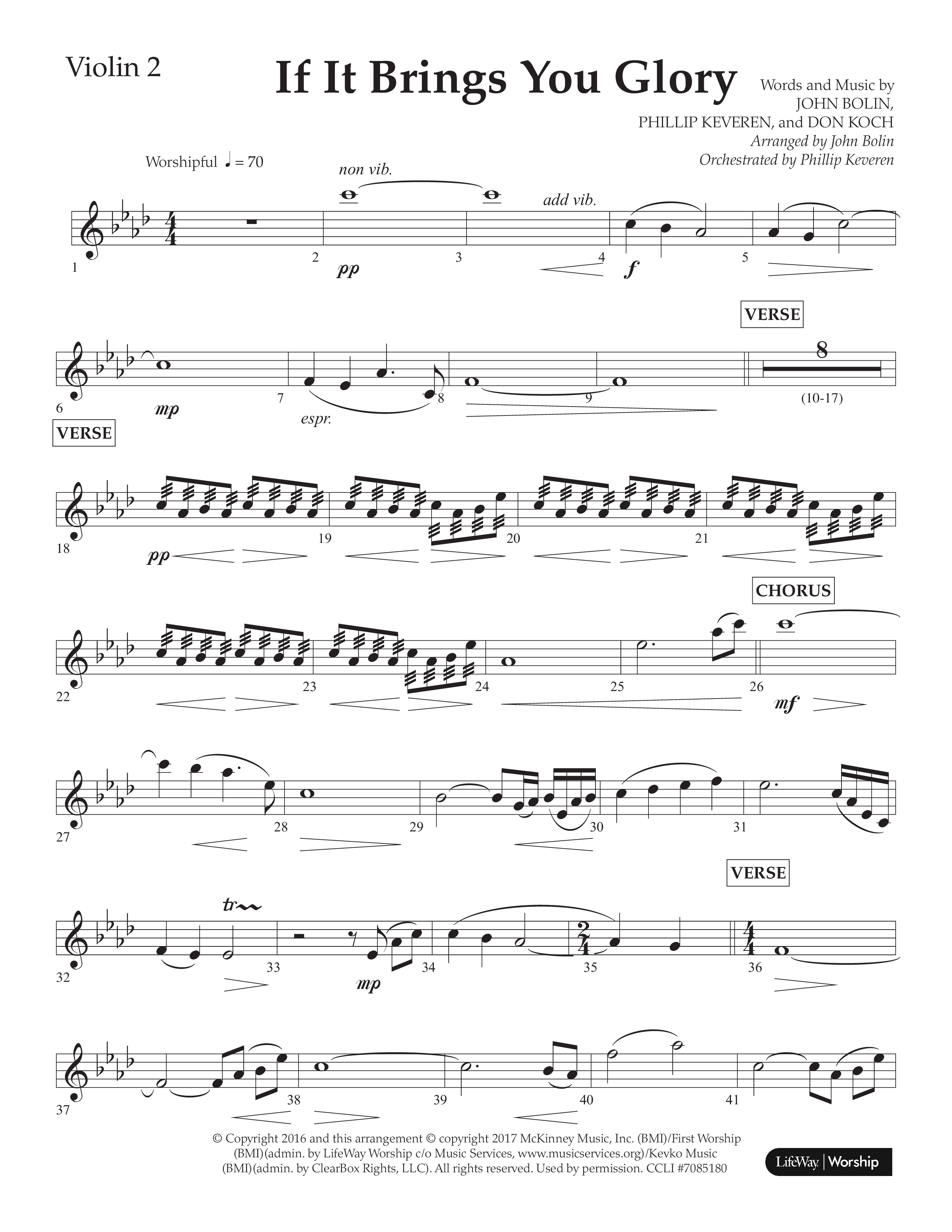 If It Brings You Glory (Choral Anthem SATB) Violin 2 (Lifeway Choral / Arr. John Bolin / Orch. Phillip Keveren)