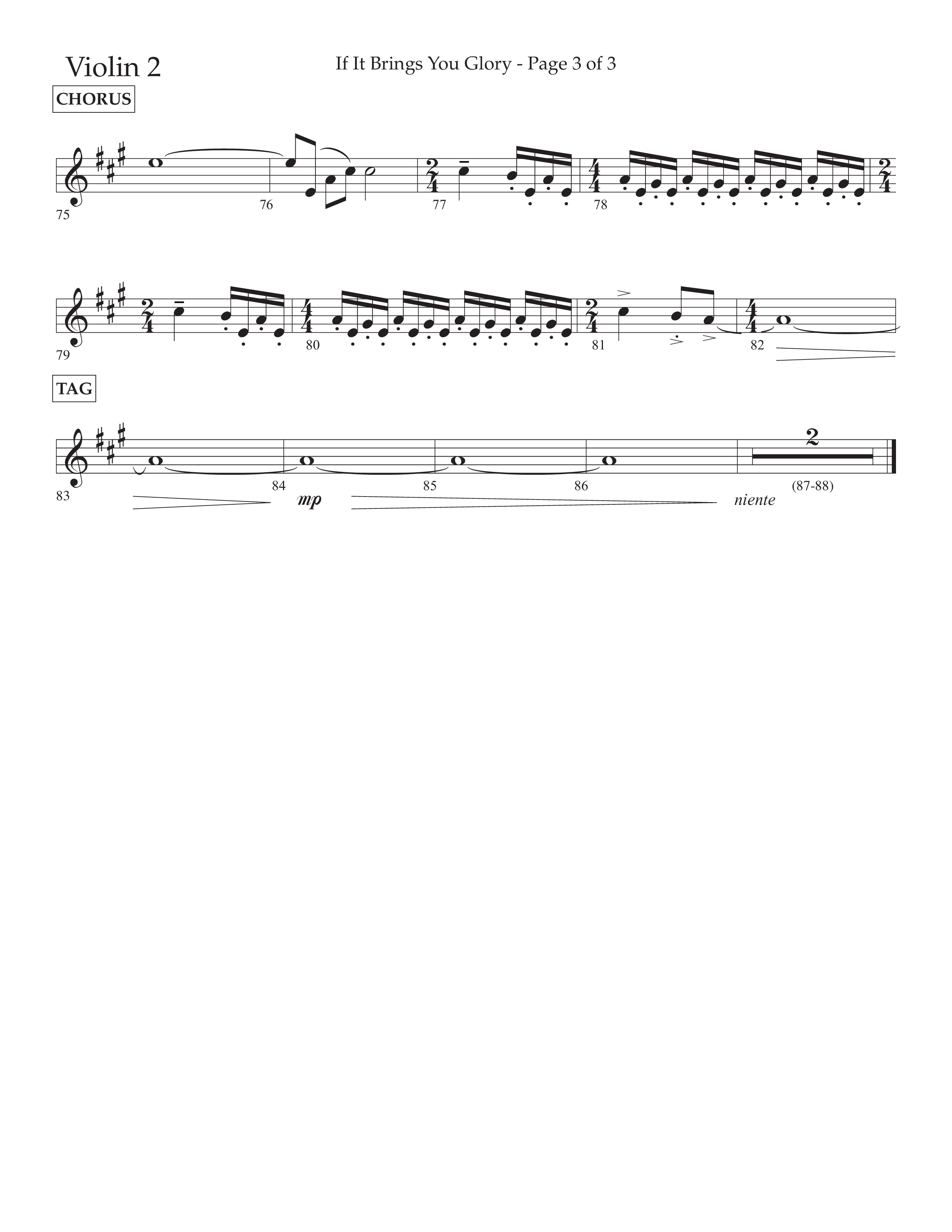 If It Brings You Glory (Choral Anthem SATB) Violin 2 (Lifeway Choral / Arr. John Bolin / Orch. Phillip Keveren)