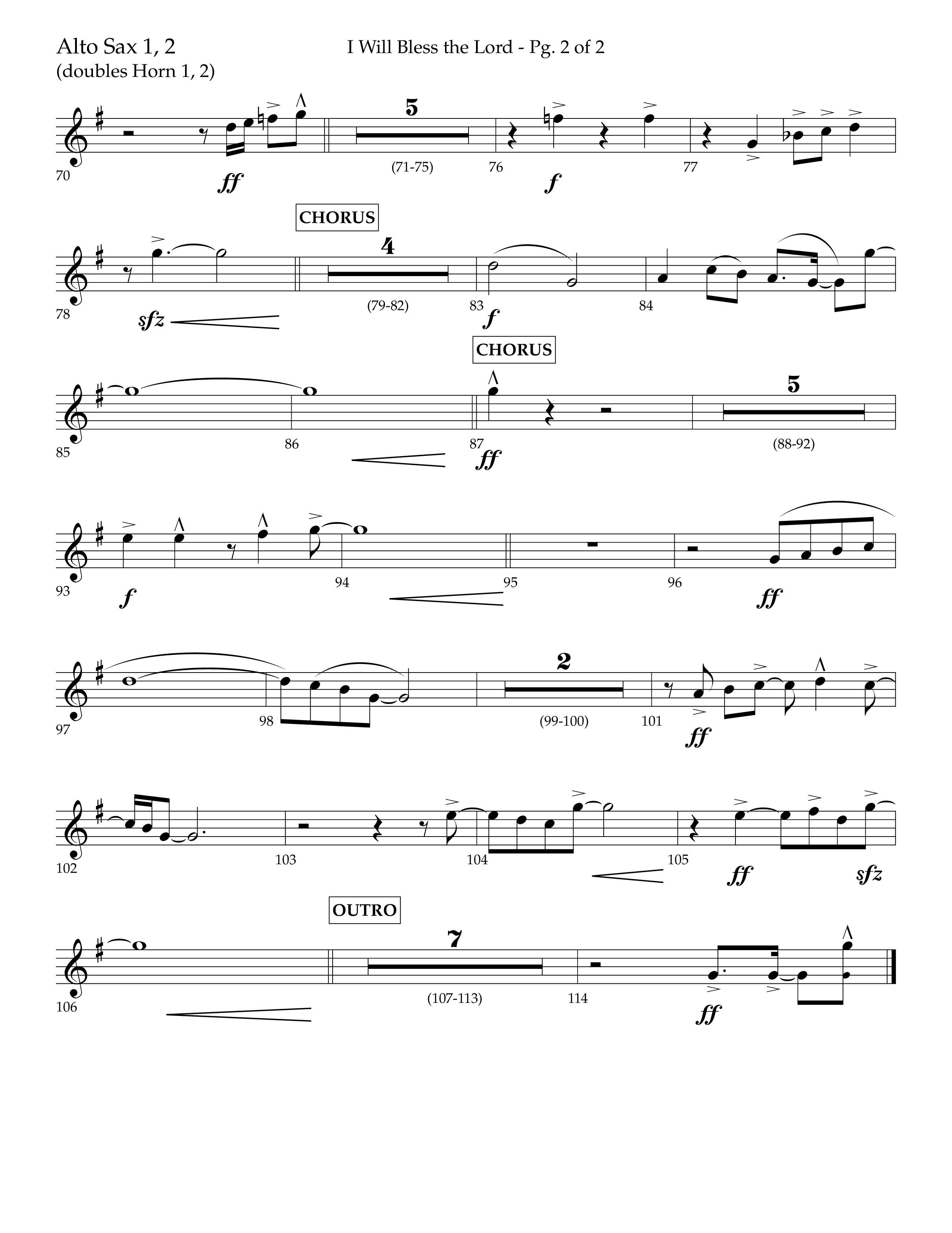 I Will Bless The Lord (Choral Anthem SATB) Alto Sax 1/2 (Lifeway Worship / Arr. Cliff Duren)