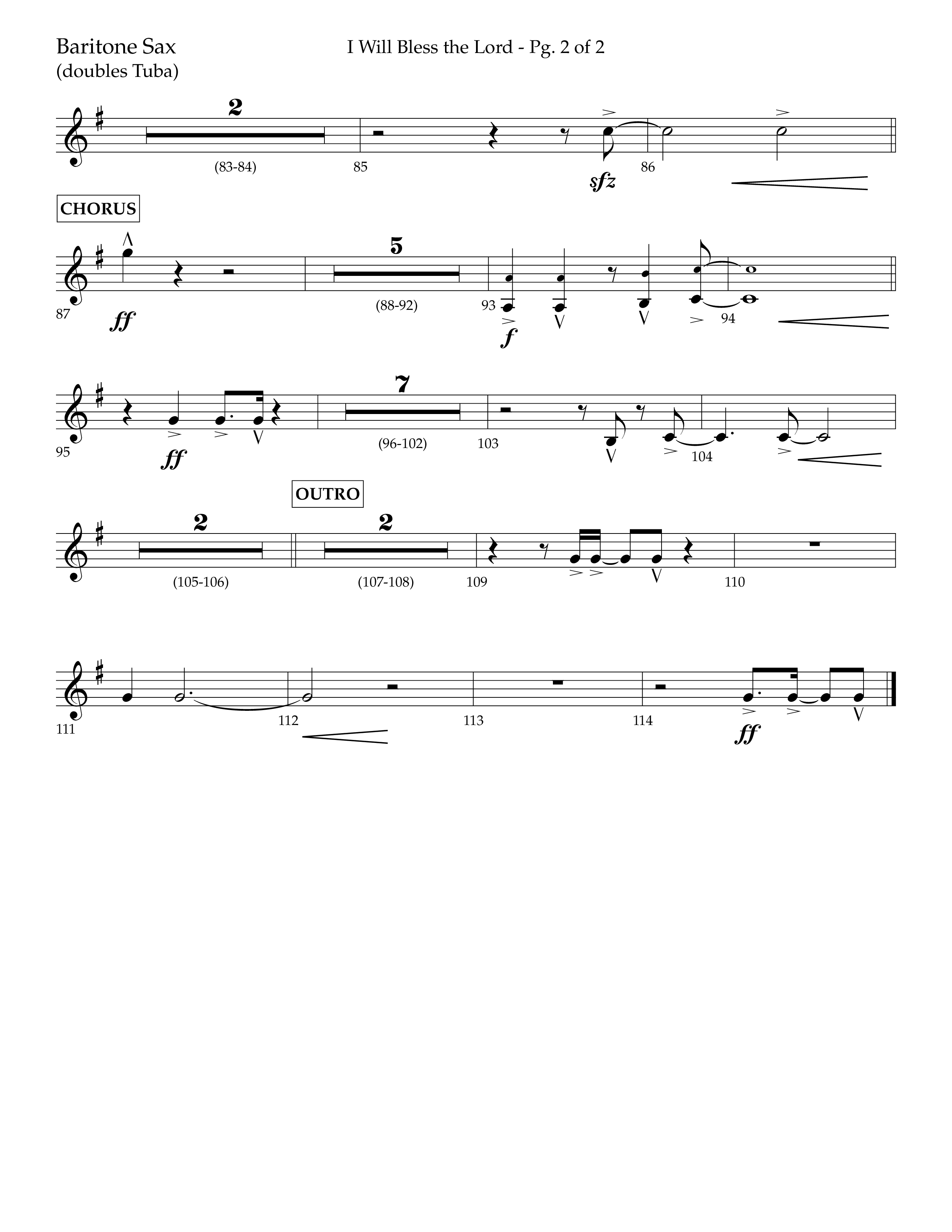 I Will Bless The Lord (Choral Anthem SATB) Bari Sax (Lifeway Worship / Arr. Cliff Duren)