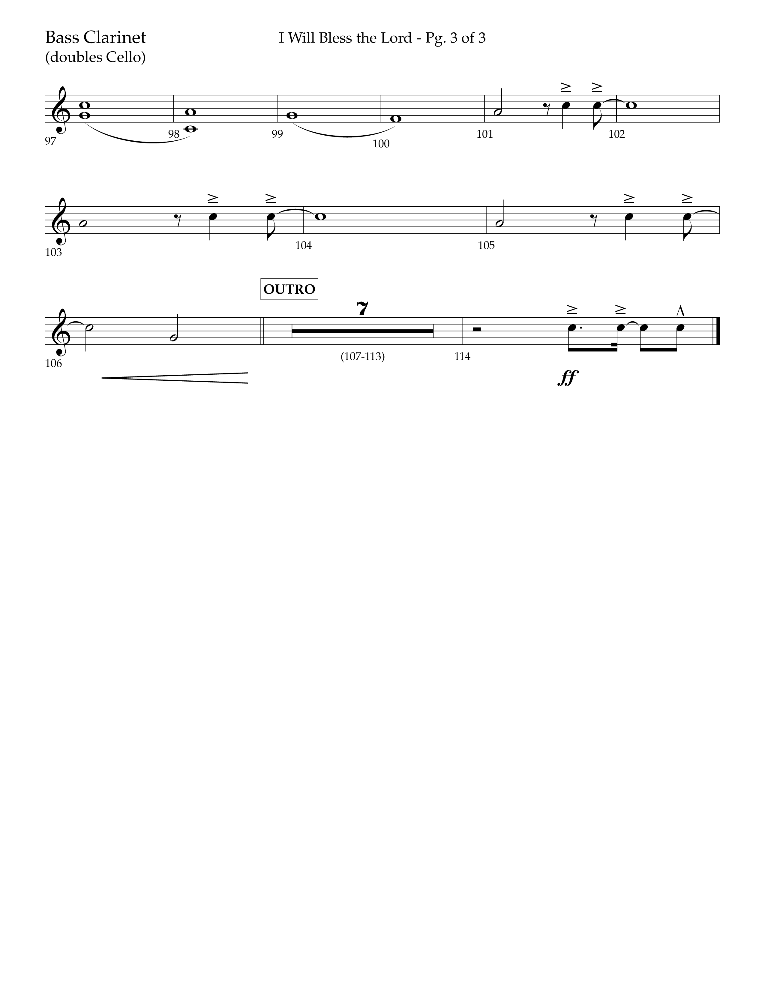 I Will Bless The Lord (Choral Anthem SATB) Bass Clarinet (Lifeway Worship / Arr. Cliff Duren)